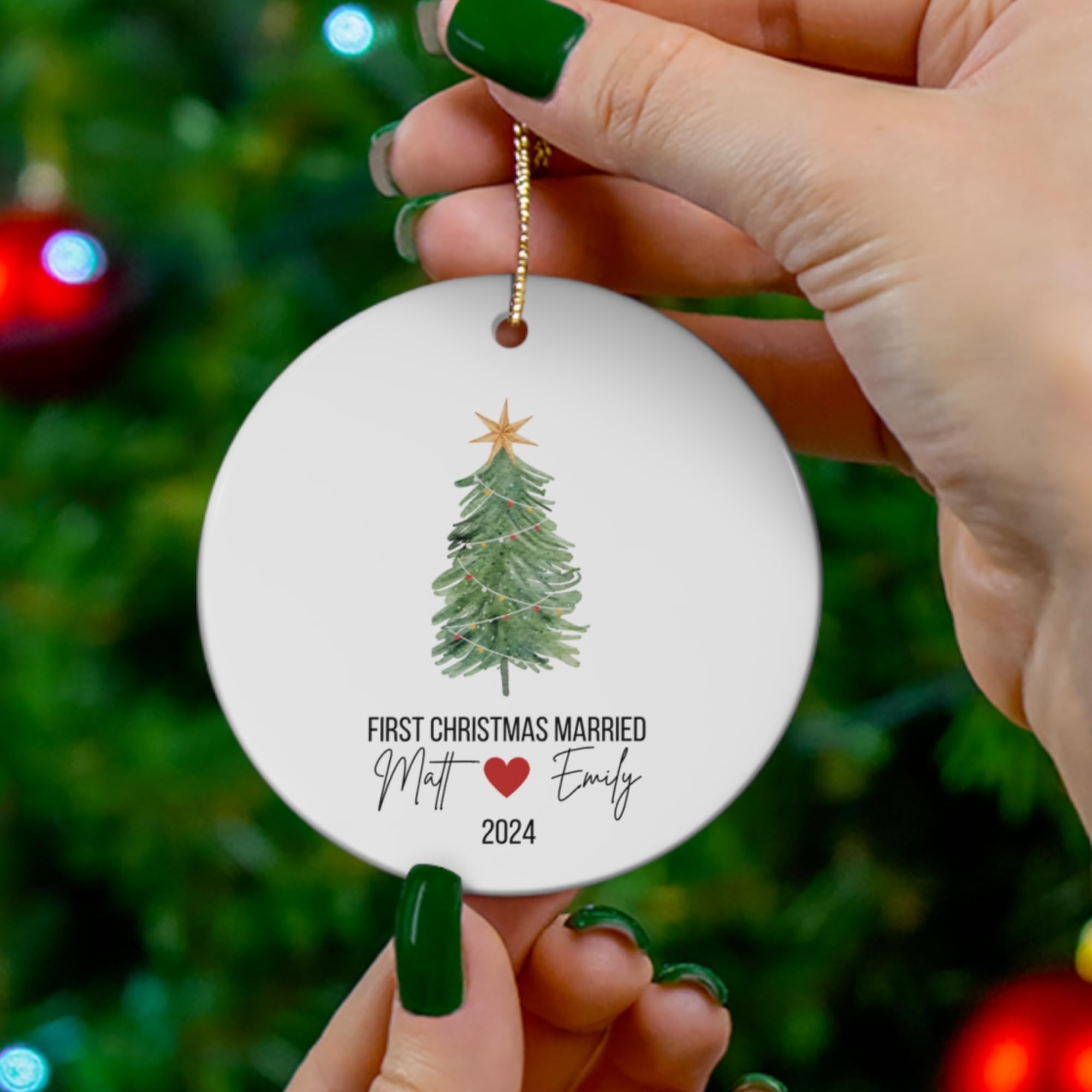 Mr Mrs Ornament round ceramic ornament glossy finish one sided print