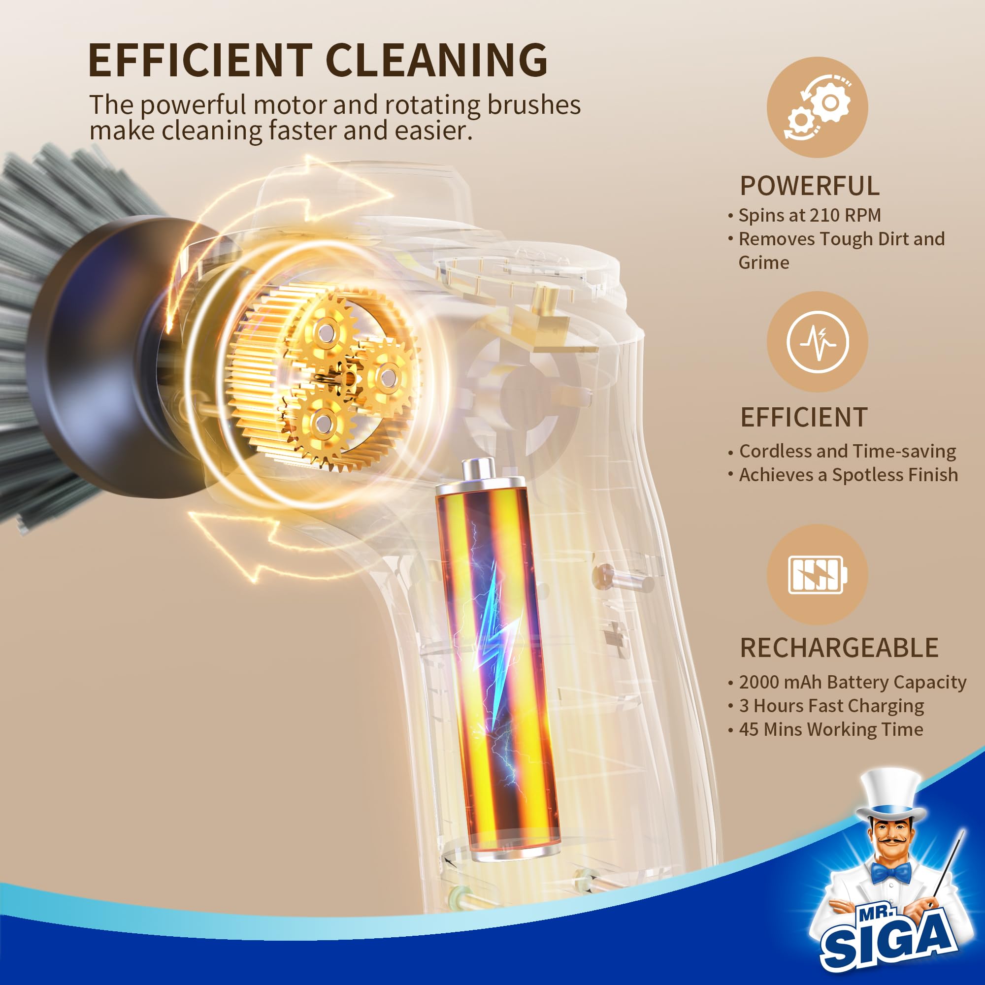 MR.SIGA scrubber spinning at 210 RPM