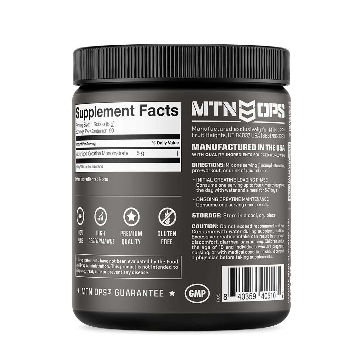 MTN OPS Creatine Monohydrate Powder strength variant label