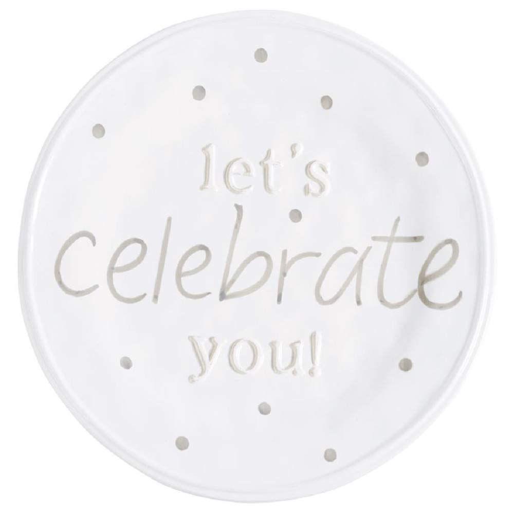 Mud Pie Celebrate You Dinner Plate white 11 1/2 dia