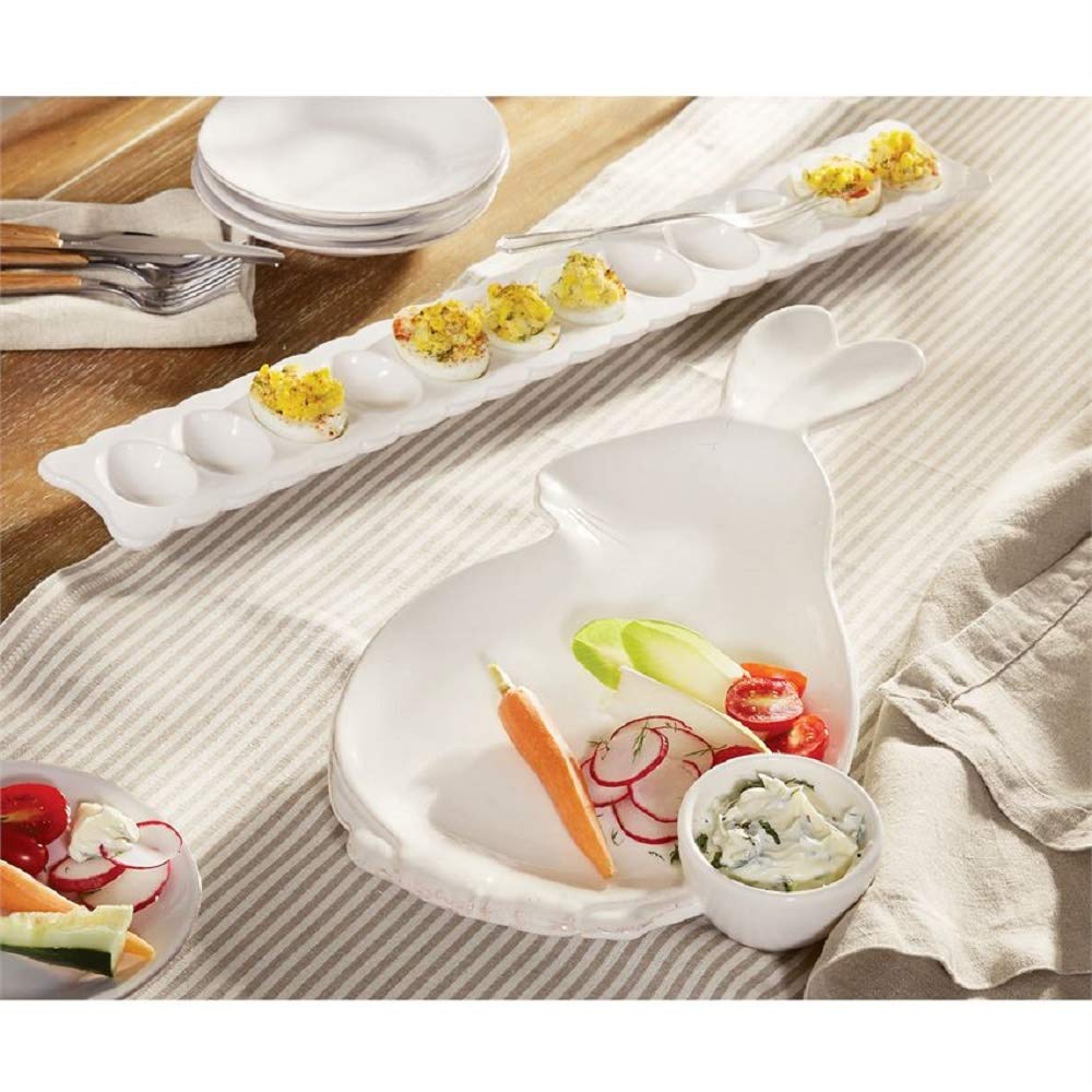 Dolomite material deviled egg tray by Mud Pie in white and silver