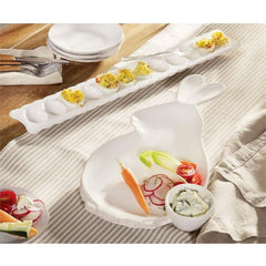 Dolomite material deviled egg tray by Mud Pie in white and silver