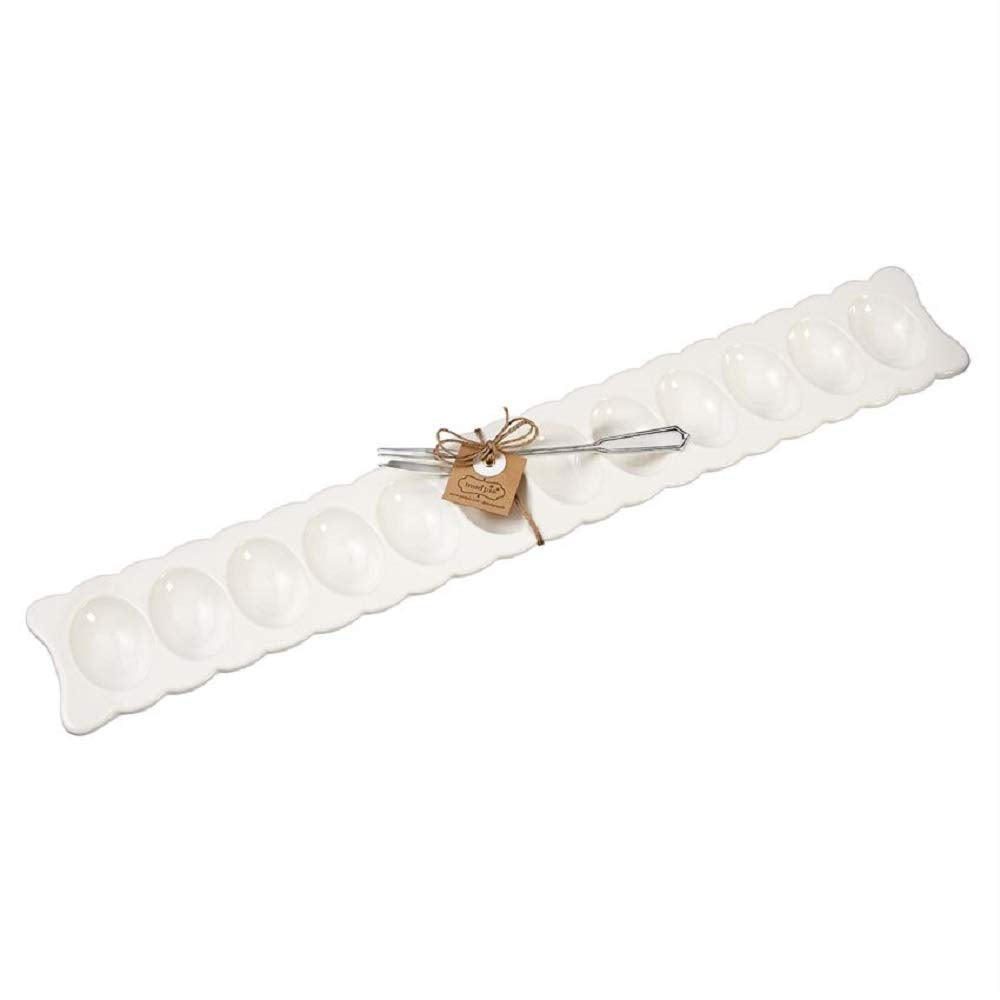 Mud Pie deviled egg long tray set includes vintage-style silver-plate fork