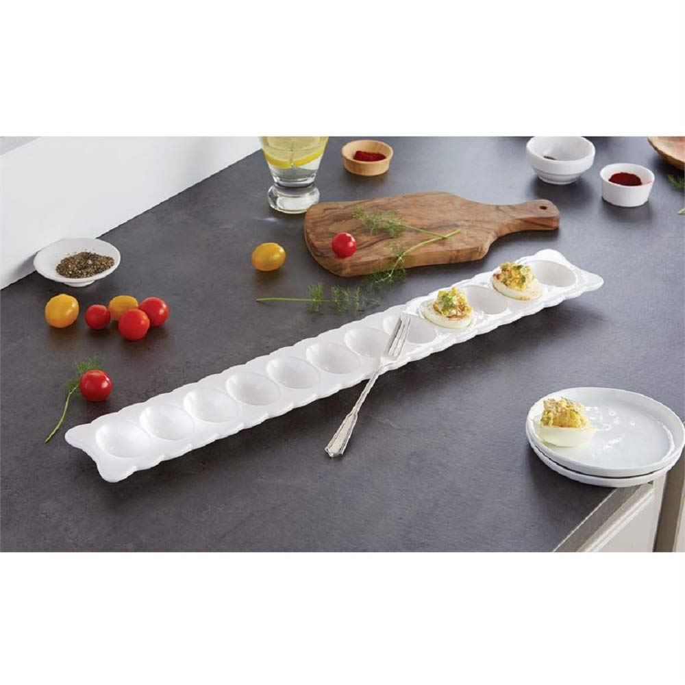 Egg organizer feature of Mud Pie deviled egg long tray set