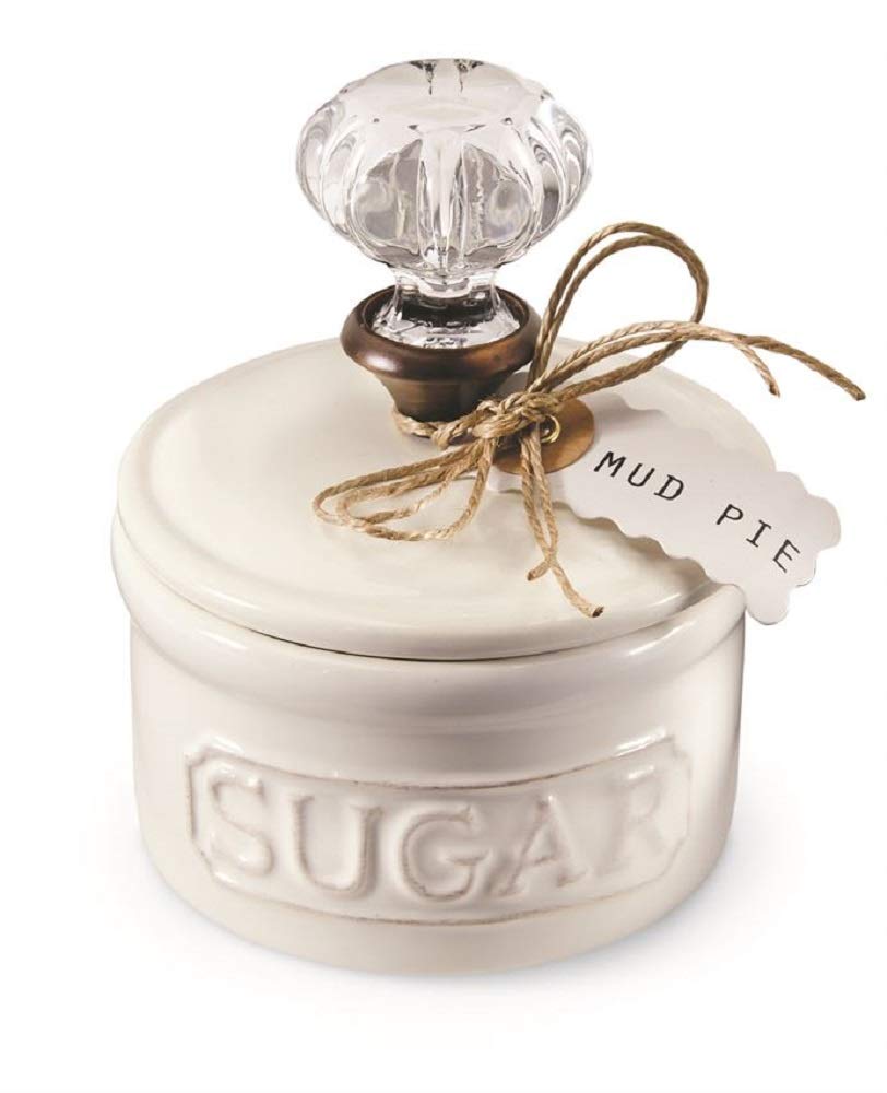 Mud Pie Door Knob Sugar Bowl white two-piece ceramic set