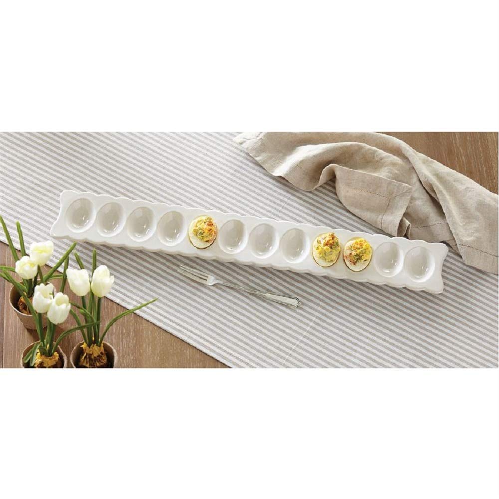 White and silver deviled egg tray design by Mud Pie