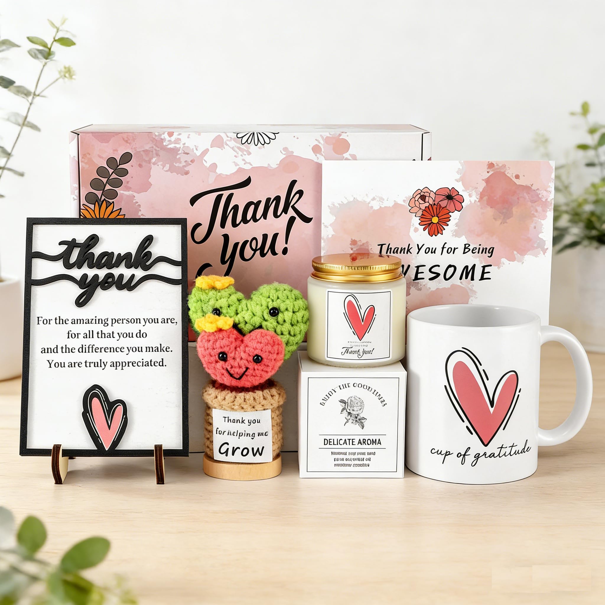 MUGEEY thank you gifts 3D wooden sign cocret heart pot image