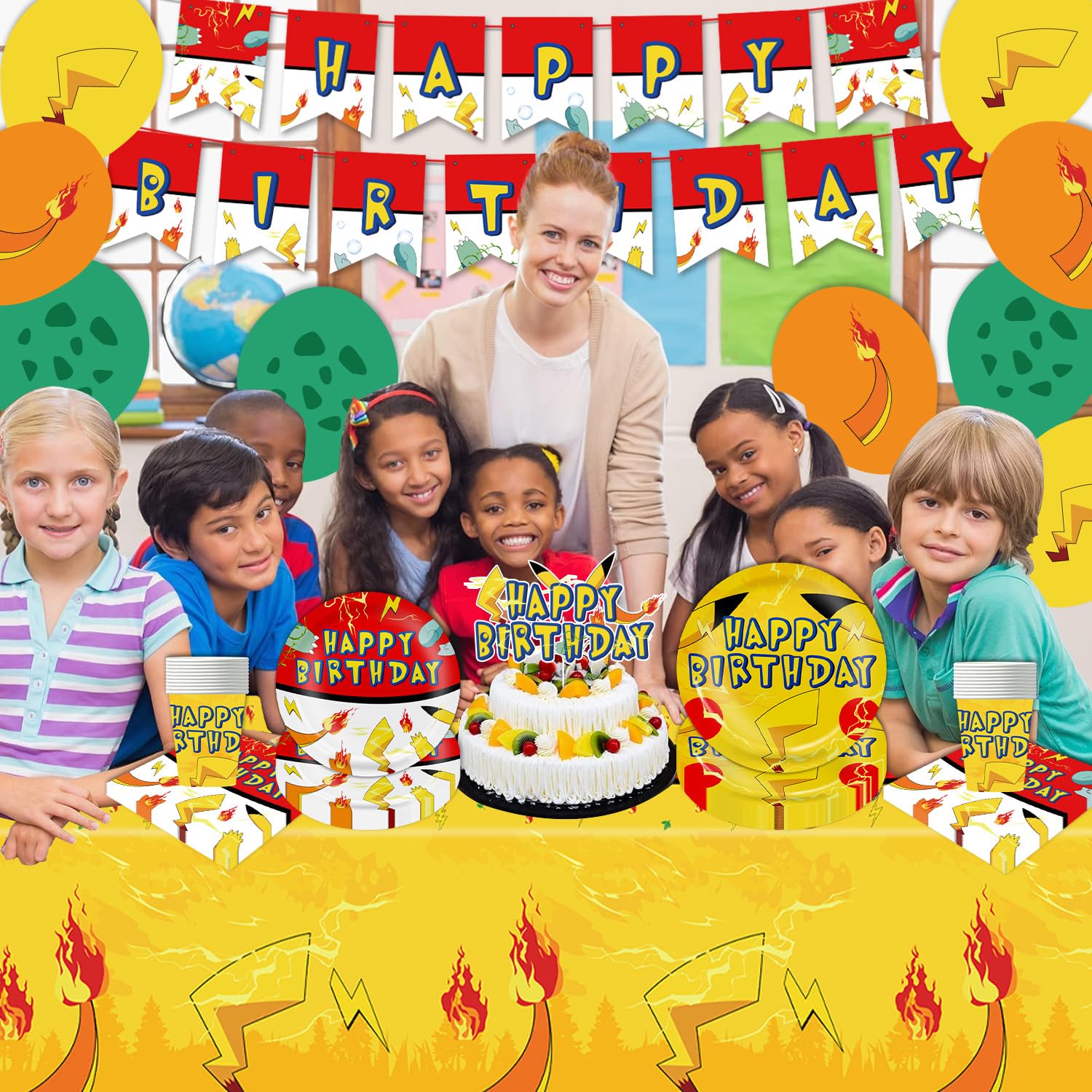 multi-color happy birthday banner with designs