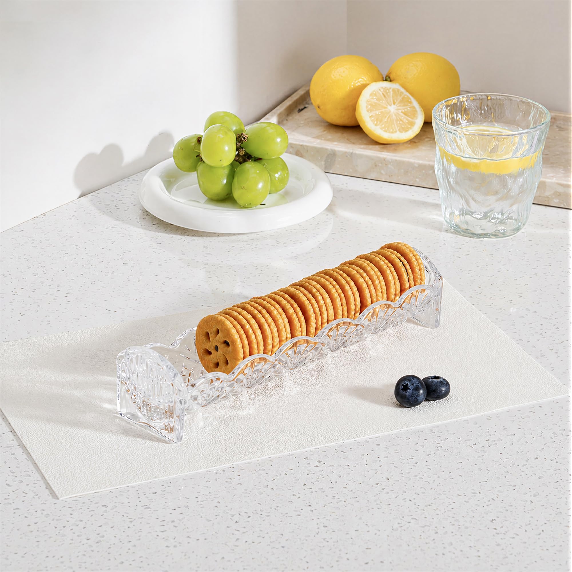 Dishwasher safe crystal tray with hand washing recommended to preserve luster