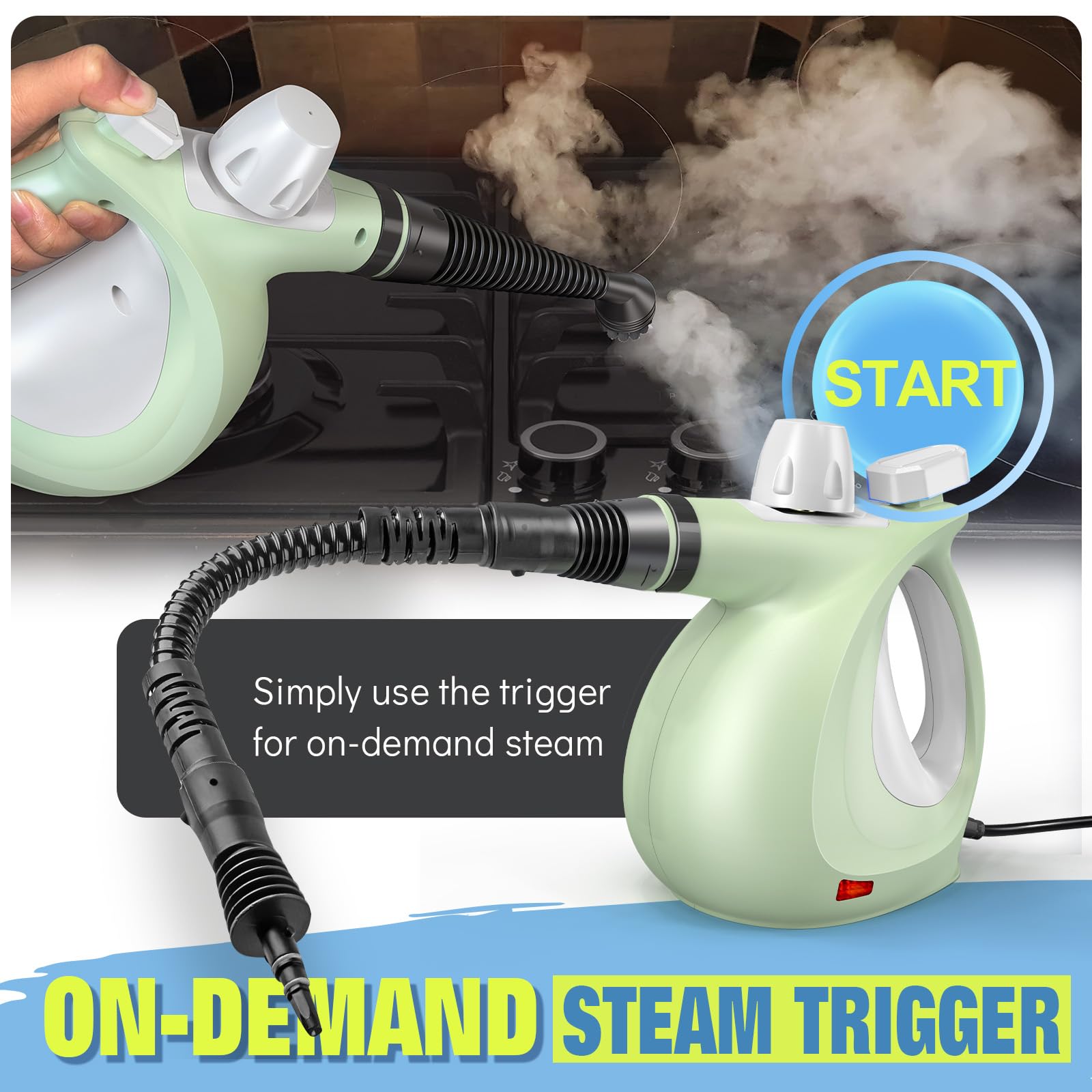Multi-surface steamer for furniture upholstery and car interiors