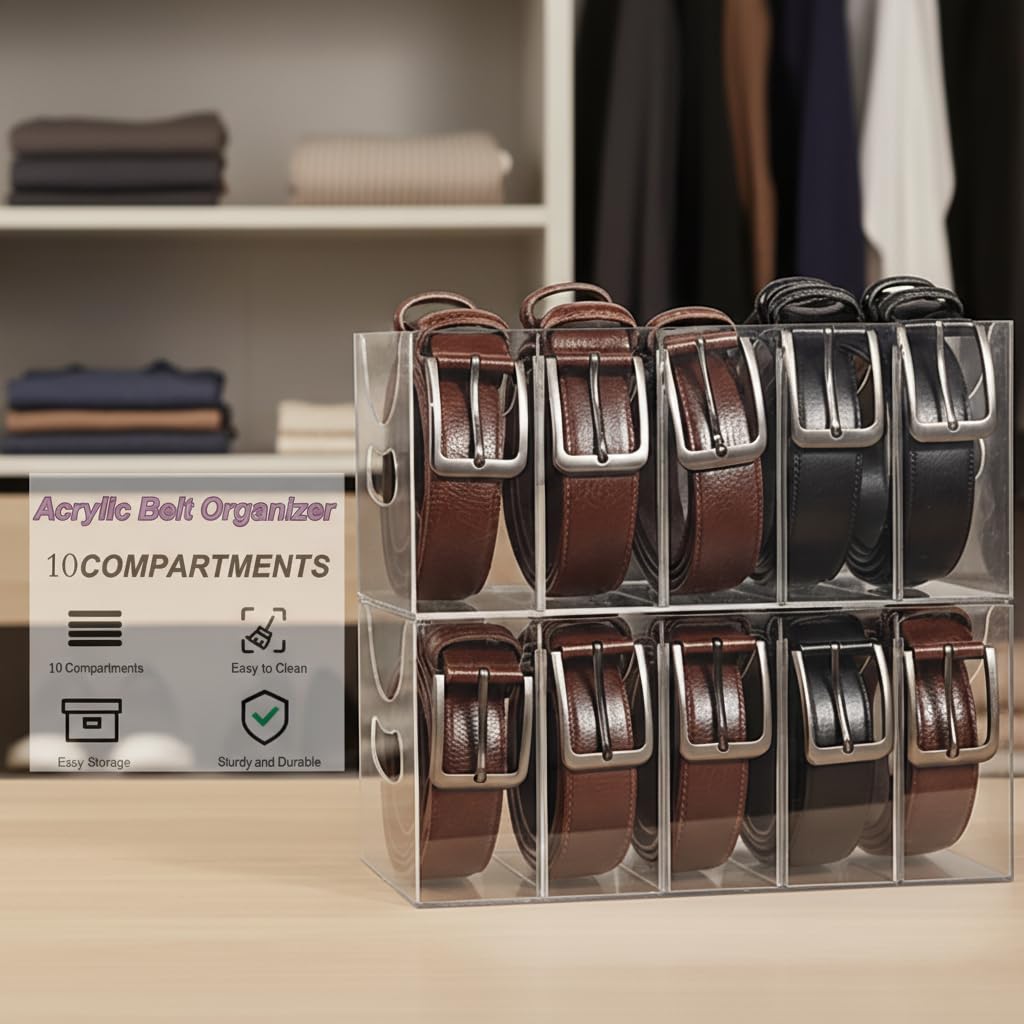 Stackable belt organizer saves closet drawer space