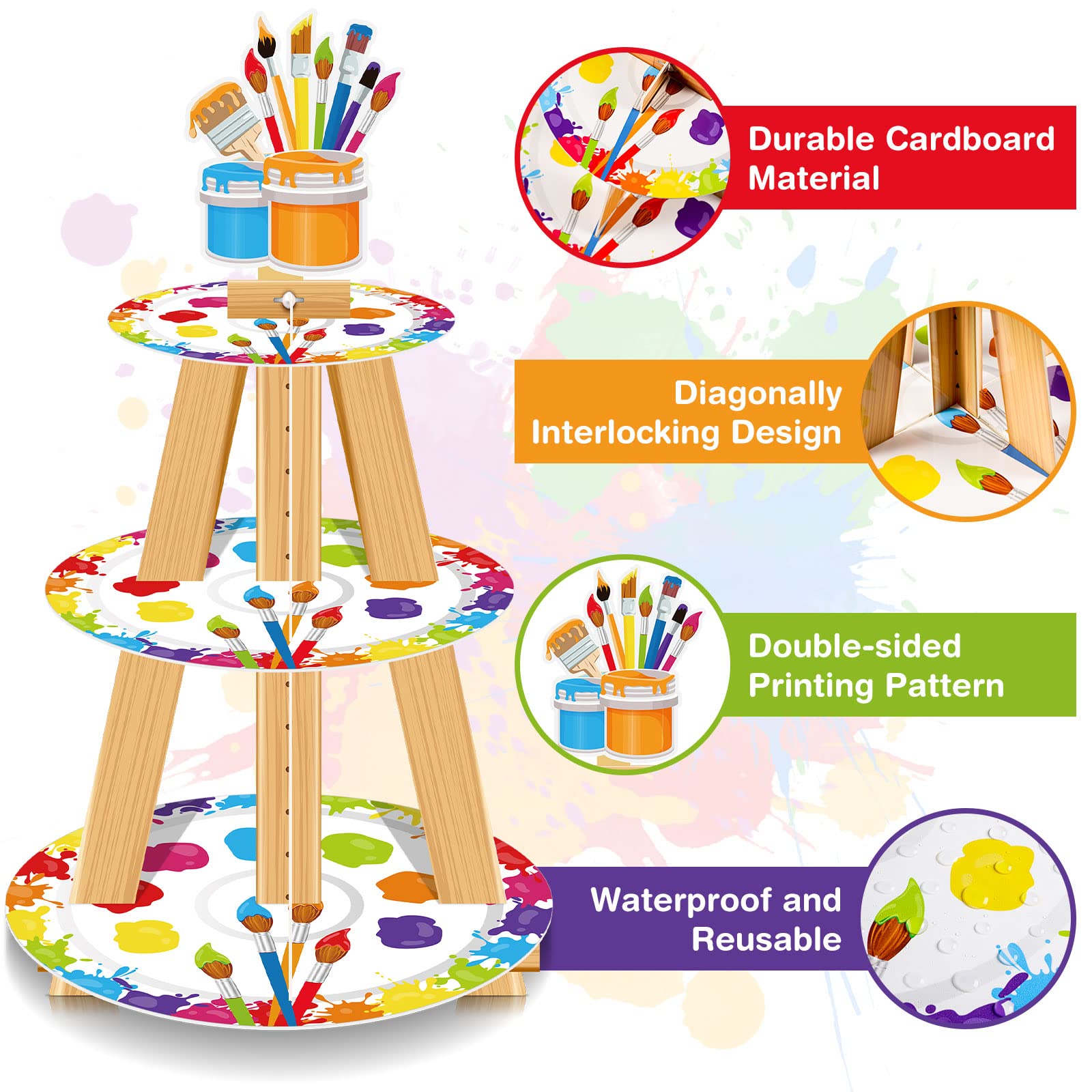 Colorful 3 tier dessert stand suitable for cupcakes and candy