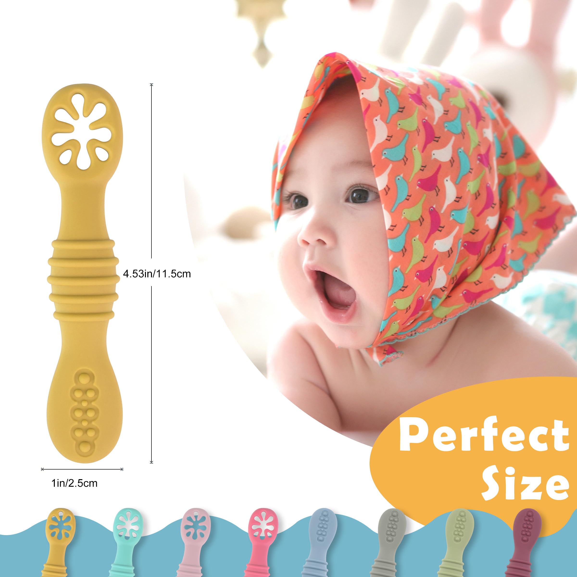 Multicolor silicone spoons for self feeding 6+ months