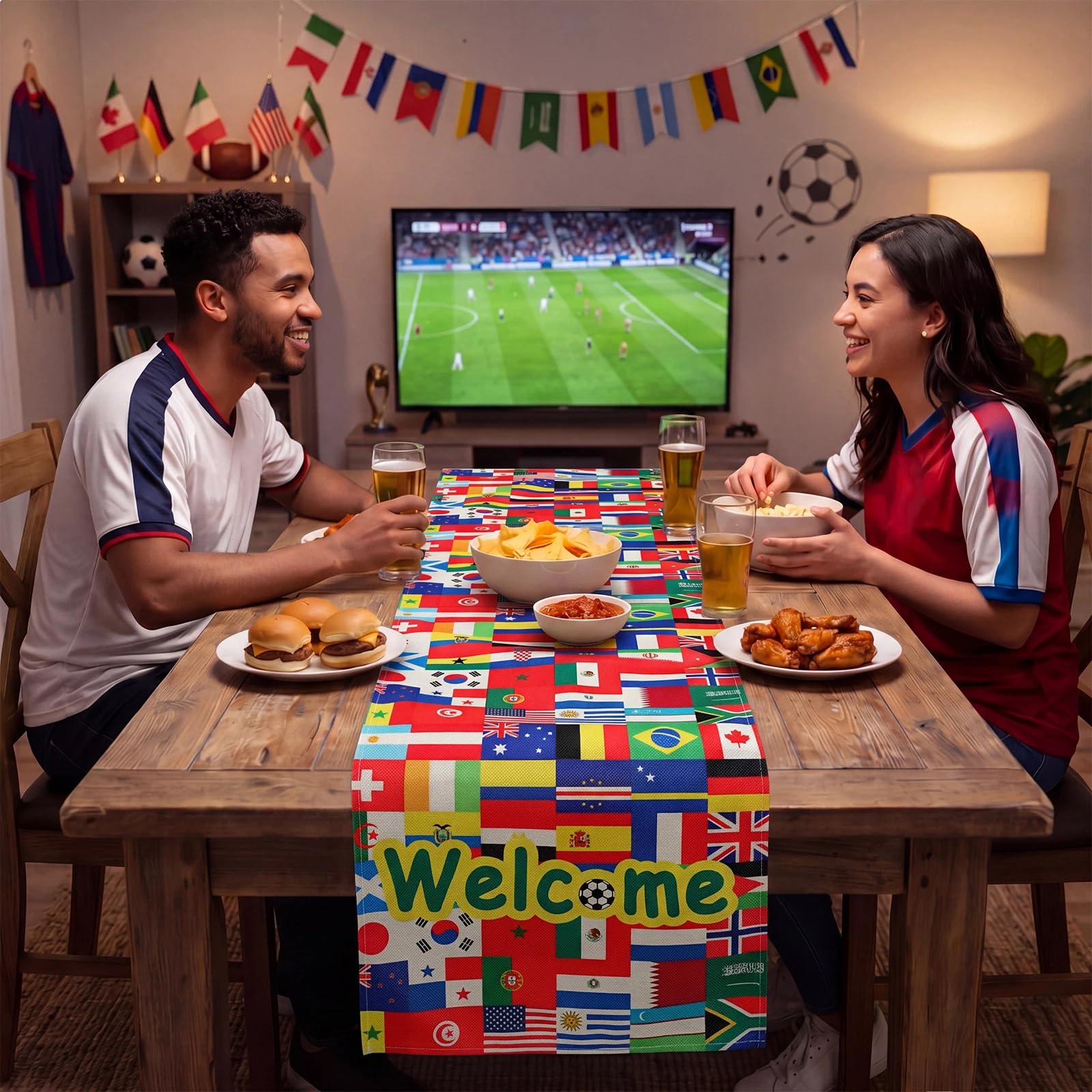 multicolor fabric soccer table runner decor
