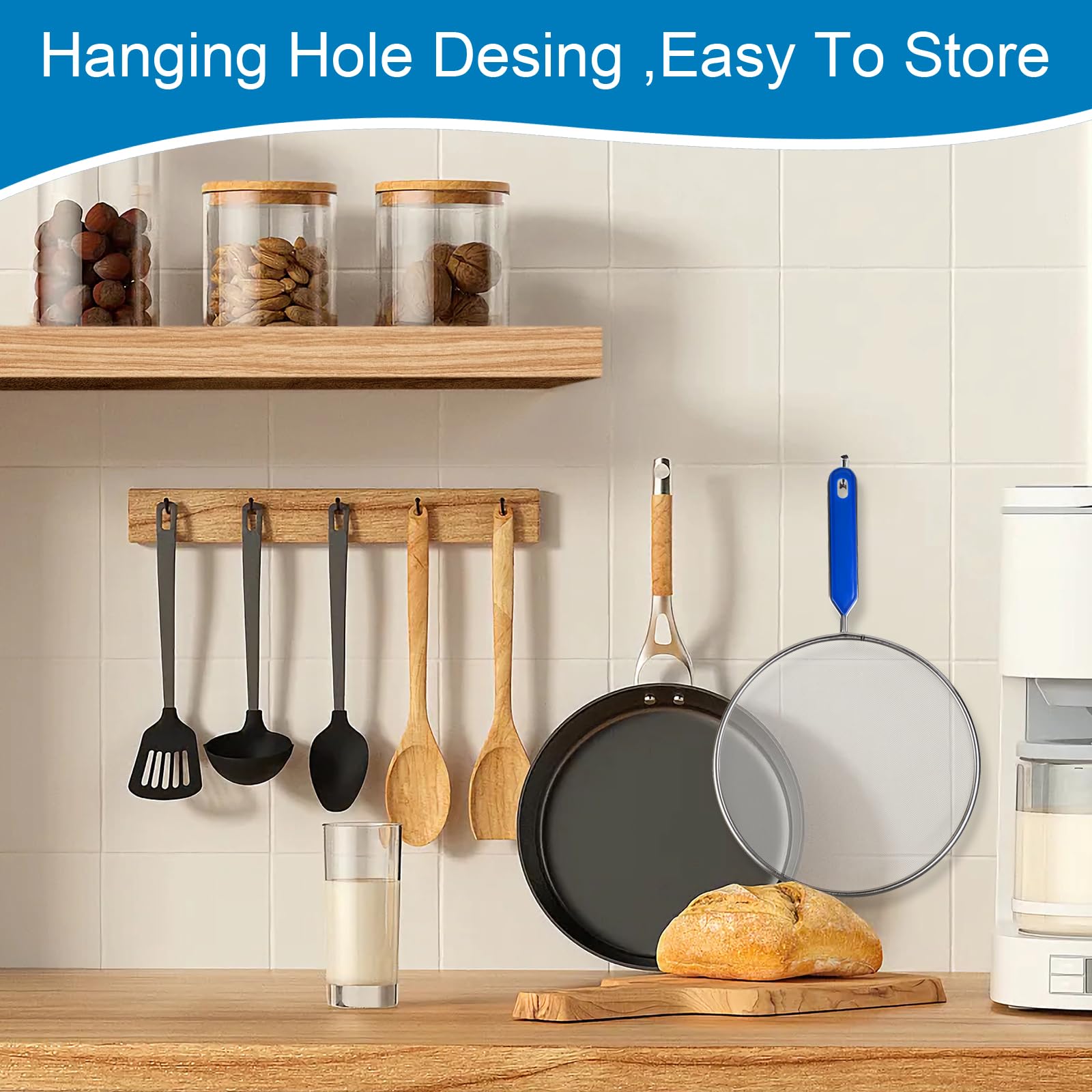 fry pan splatter screen with heat resistant handle and hook