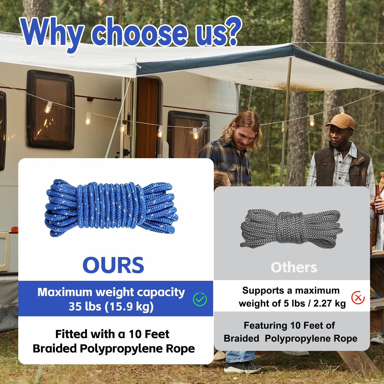 No knot tensioning rope system for camping and boating