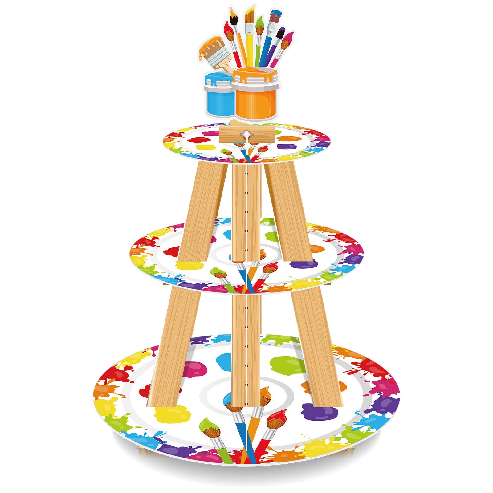Mumufy 3 Tier Art Paint Party Cupcake Stand multicolor design for parties