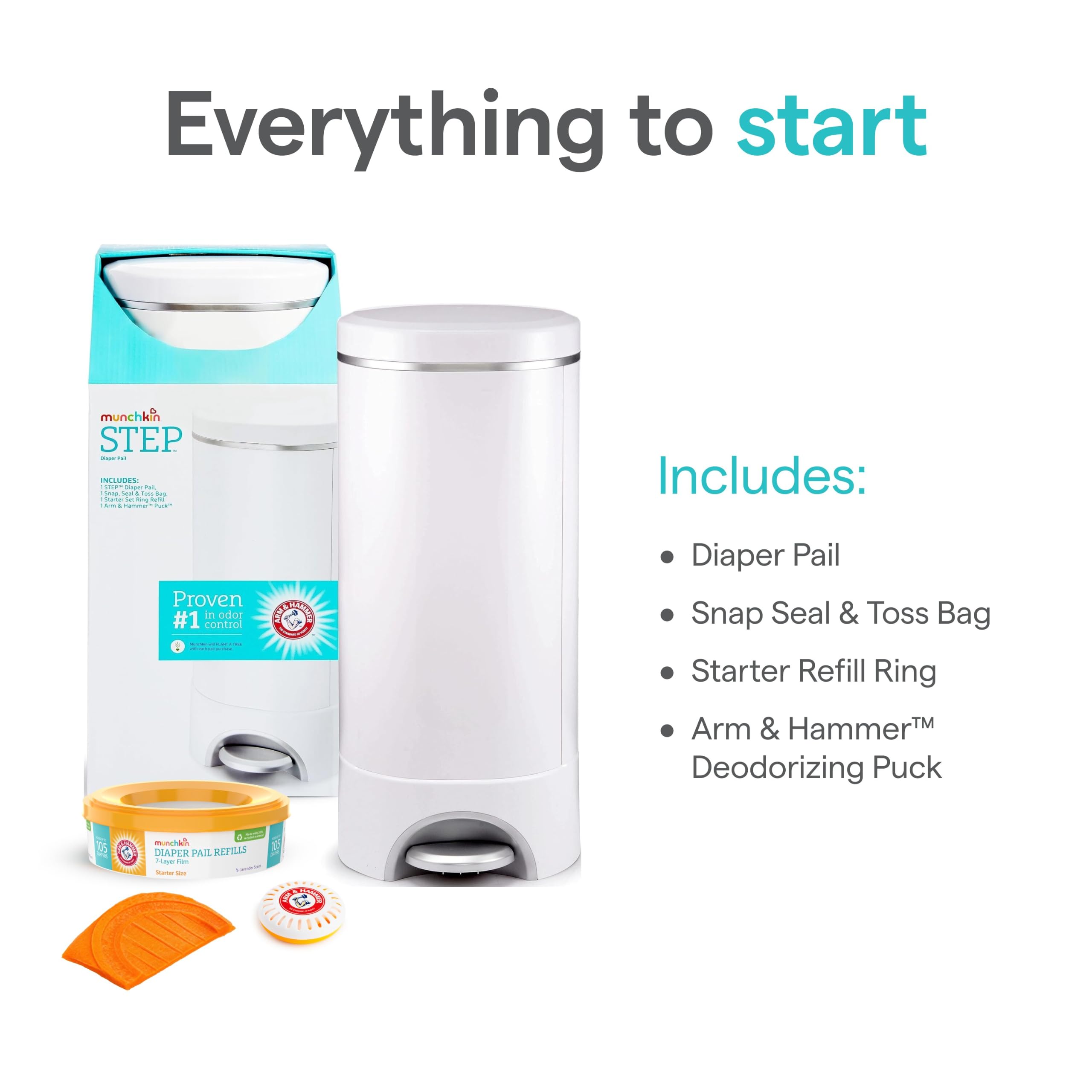 Fully assembled STEP Diaper Pail showing height and depth