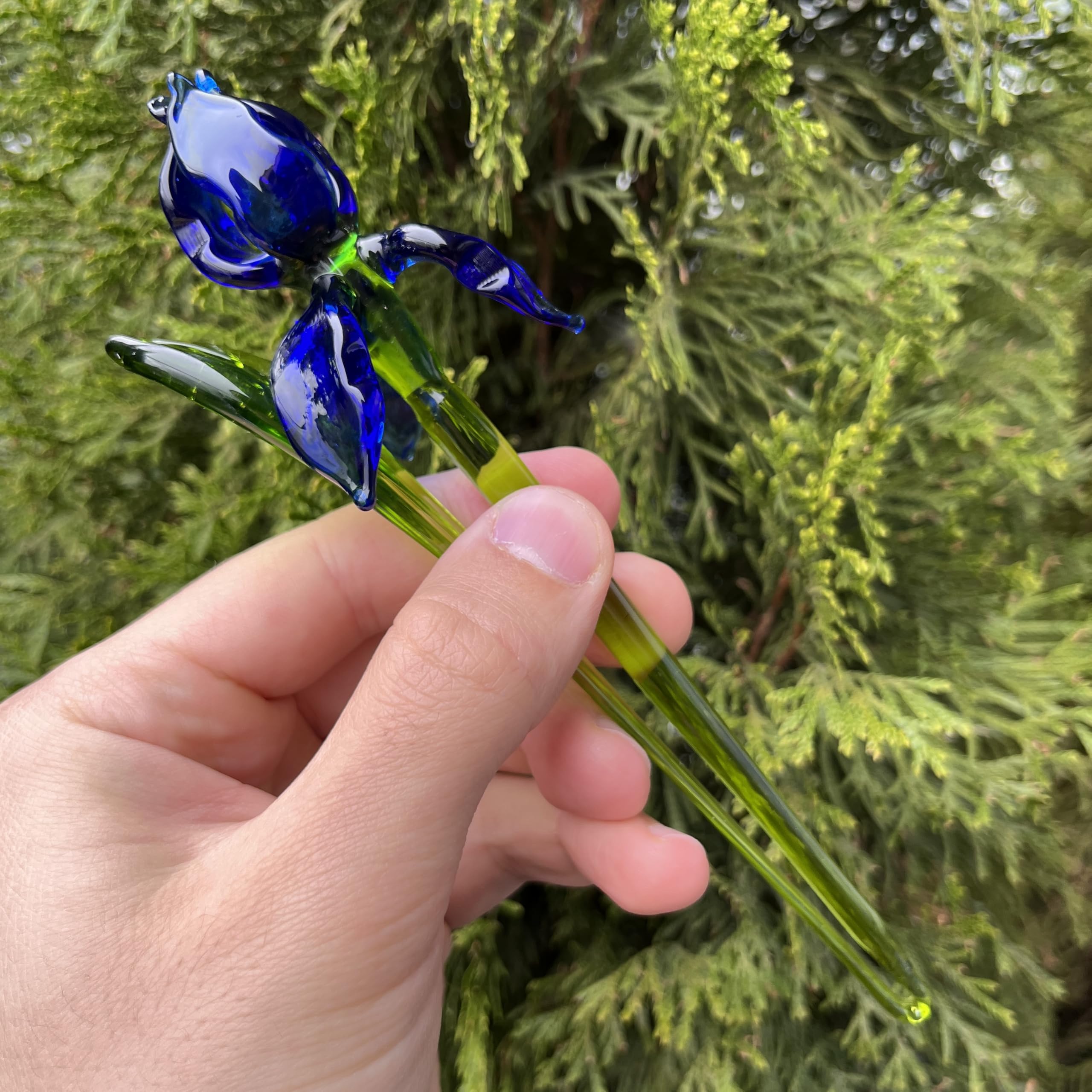Murano style glass iris figurine close up