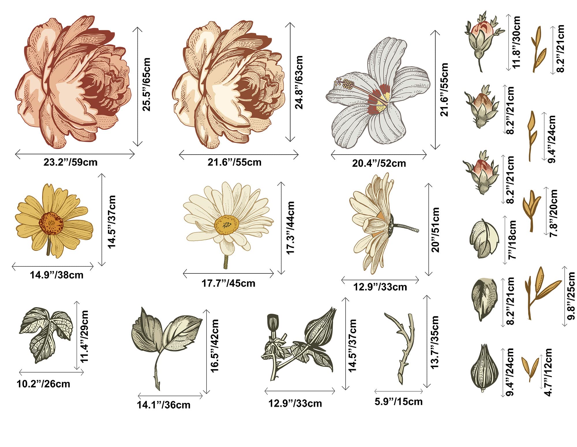 Includes 8 flowers and 27 plant cutouts for Murwall wall decal