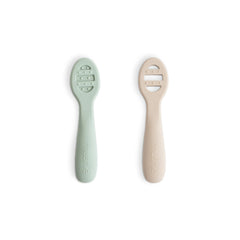 Mushie silicone first feeding spoons two pack close up