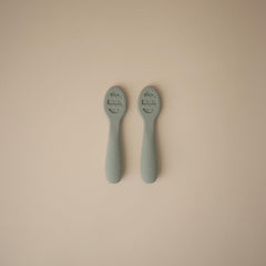 Mushie spoons Shifting Sand color detail for babies