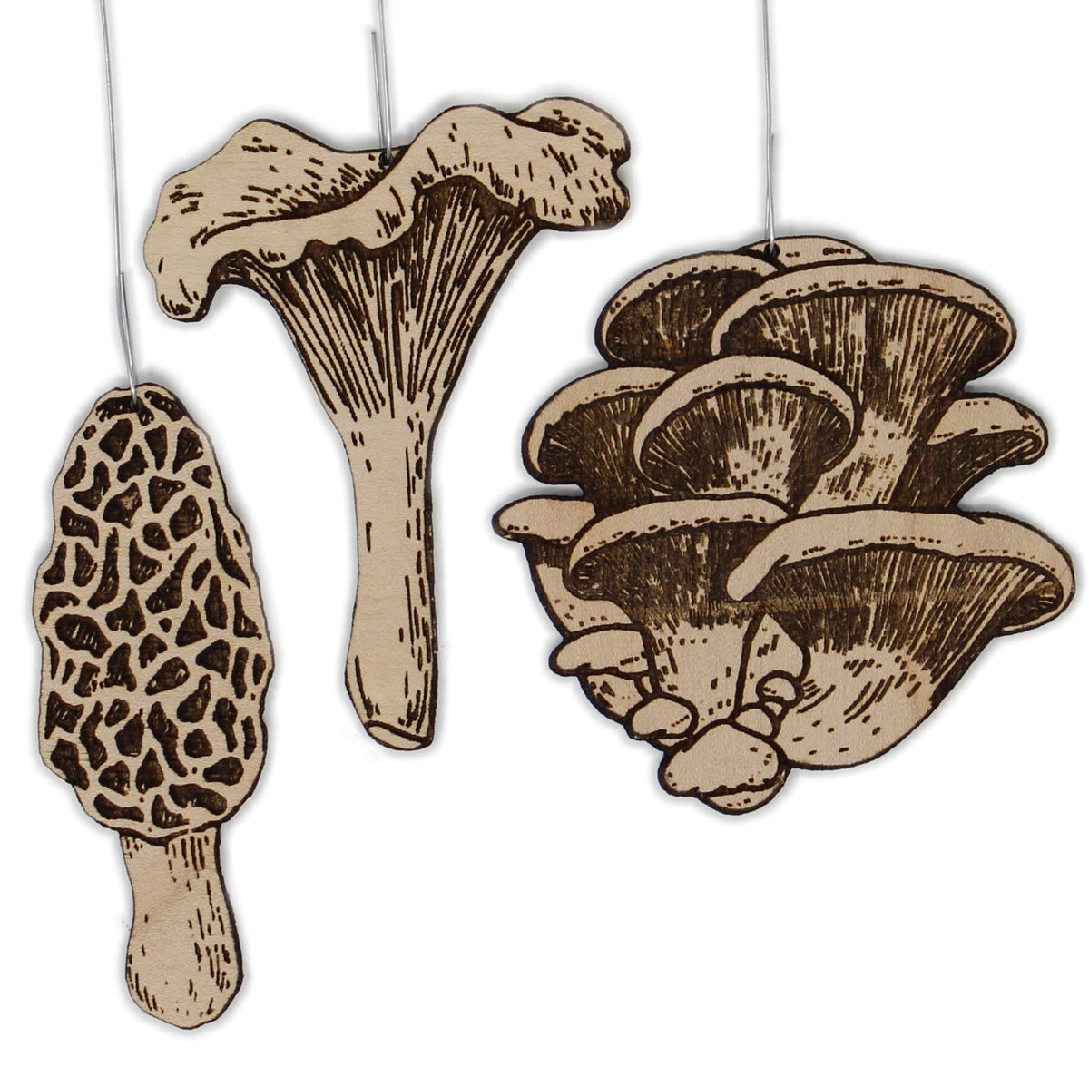 Mushroom Christmas Ornament Pack set of 3 birch wood ornaments