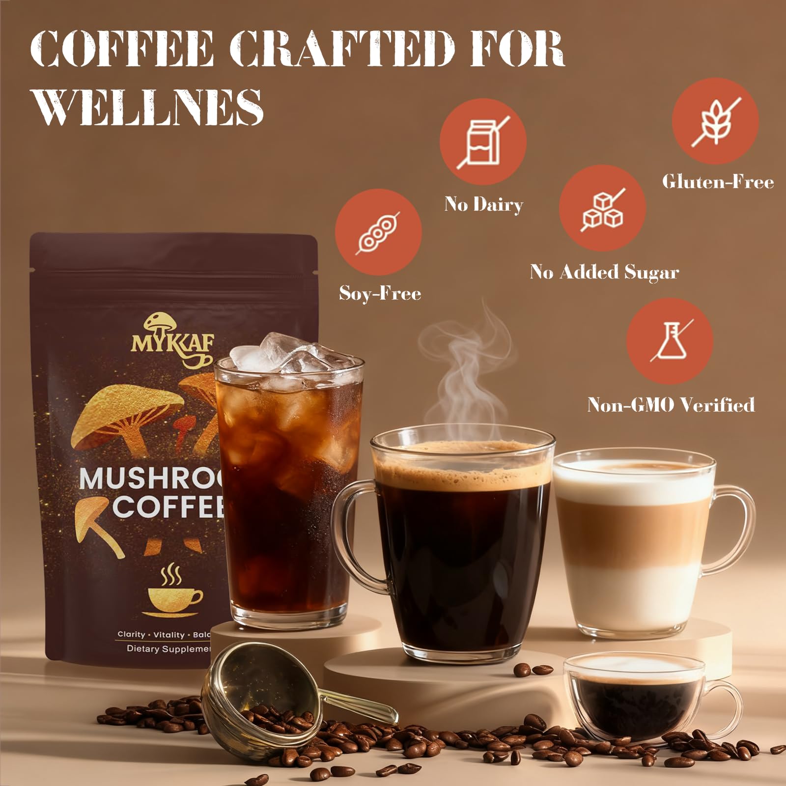 Mushroom Coffee coconut milk flavor and 6g serving