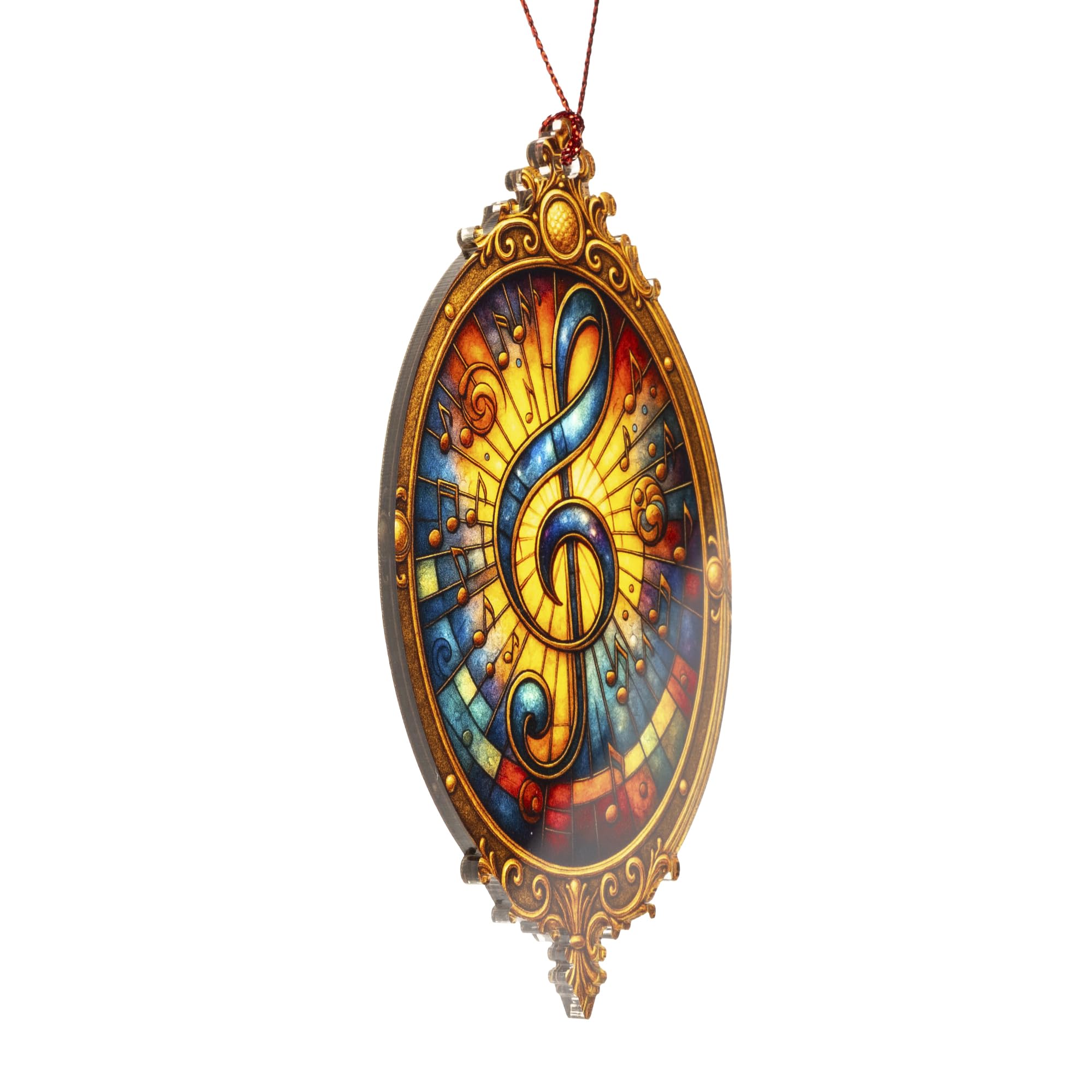 Music lover ornament shown with story card packaging