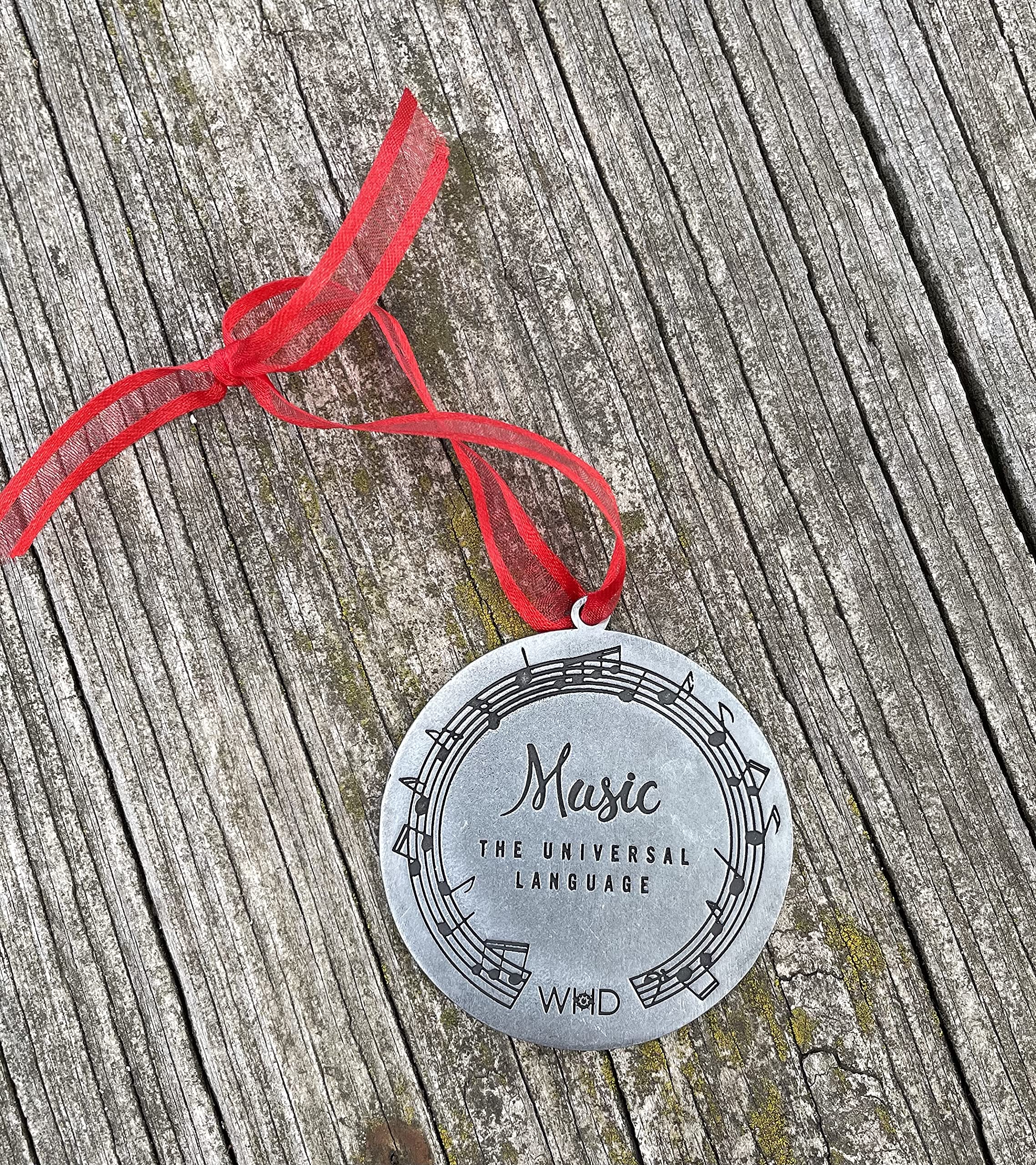Music Ornament Christmas Tree double sided pewter close up