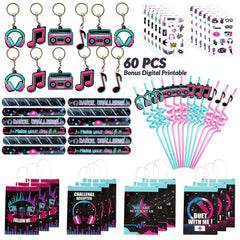 Music party favors 12 pack with treat bags and straws