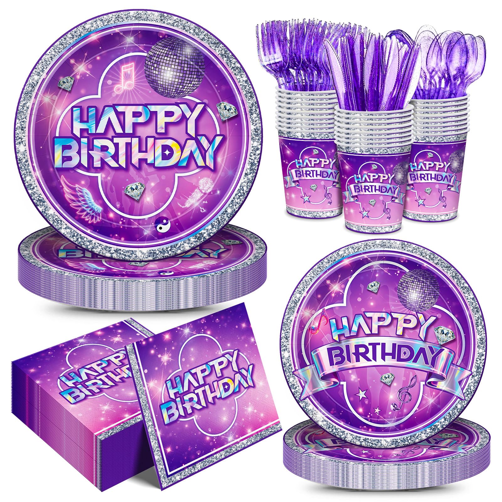 Music Party Supplies 168pcs dinner plates and cups set for girls birthday party