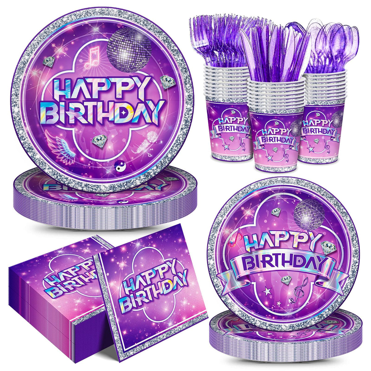 Music Party Supplies 168pcs dinner plates and cups set for girls birthday party