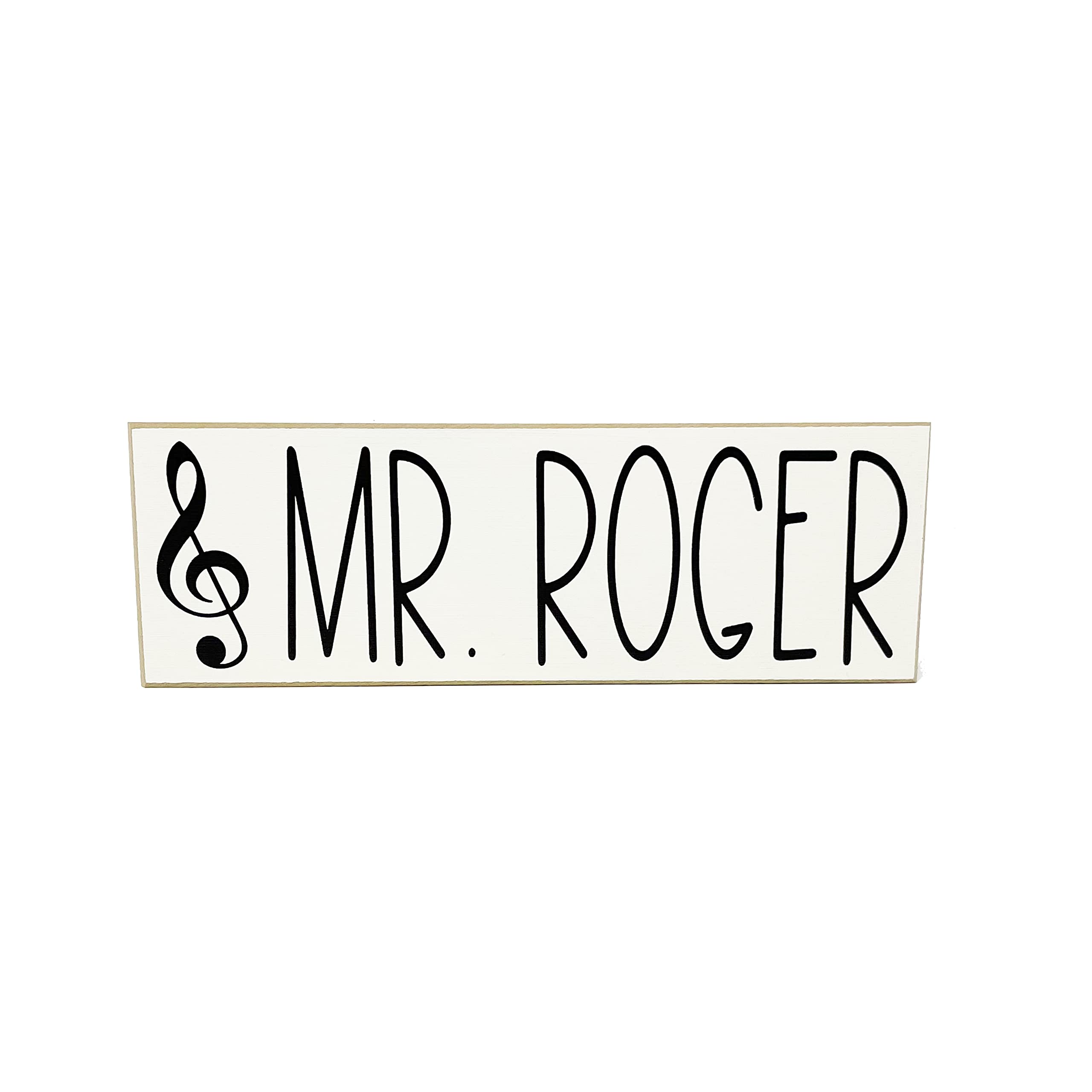 Music Teacher Name Sign 3in x 9in freestanding white wood plaque with black treble clef