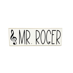 Music Teacher Name Sign 3in x 9in freestanding white wood plaque with black treble clef