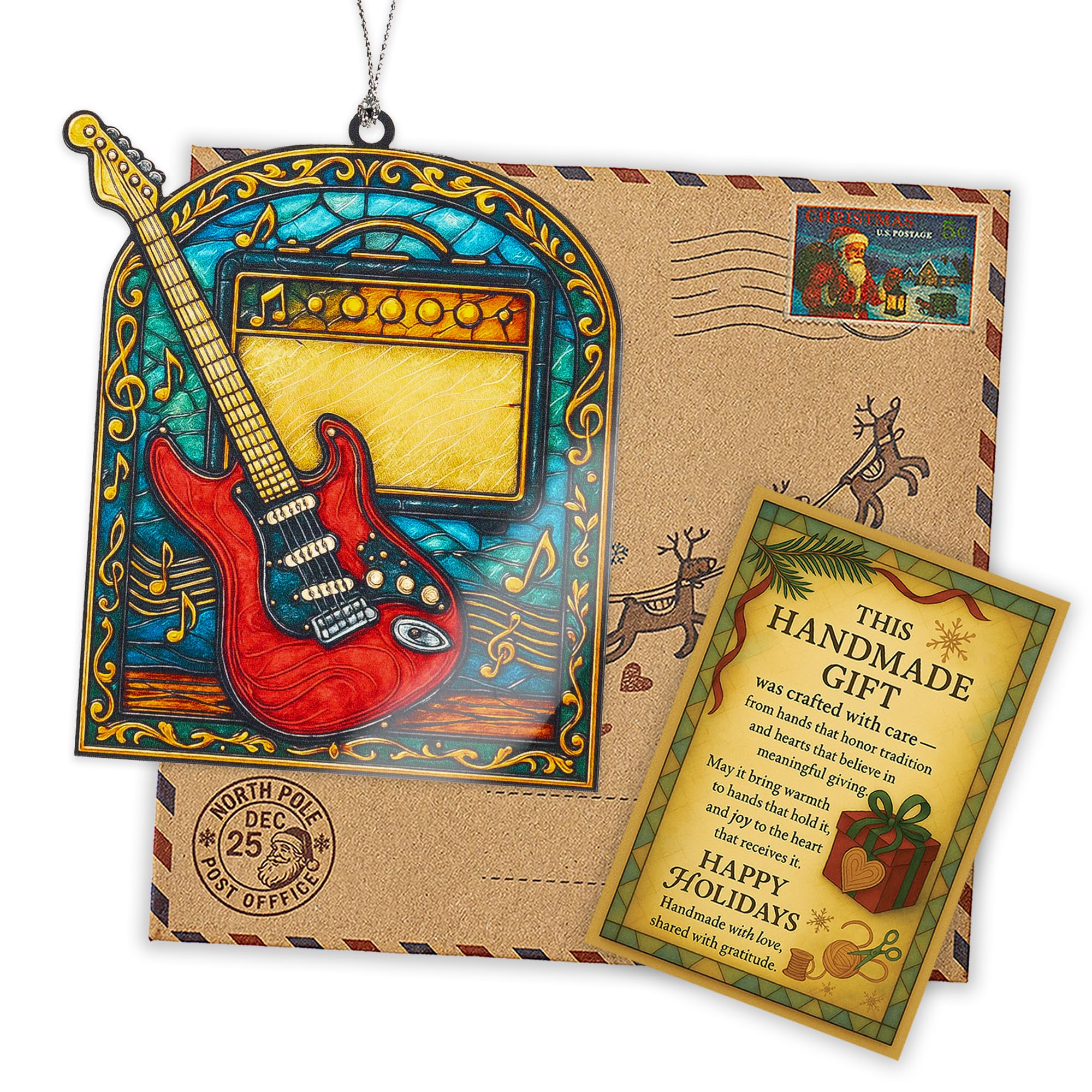 Musicians and guitar lovers ornament with layered artistry