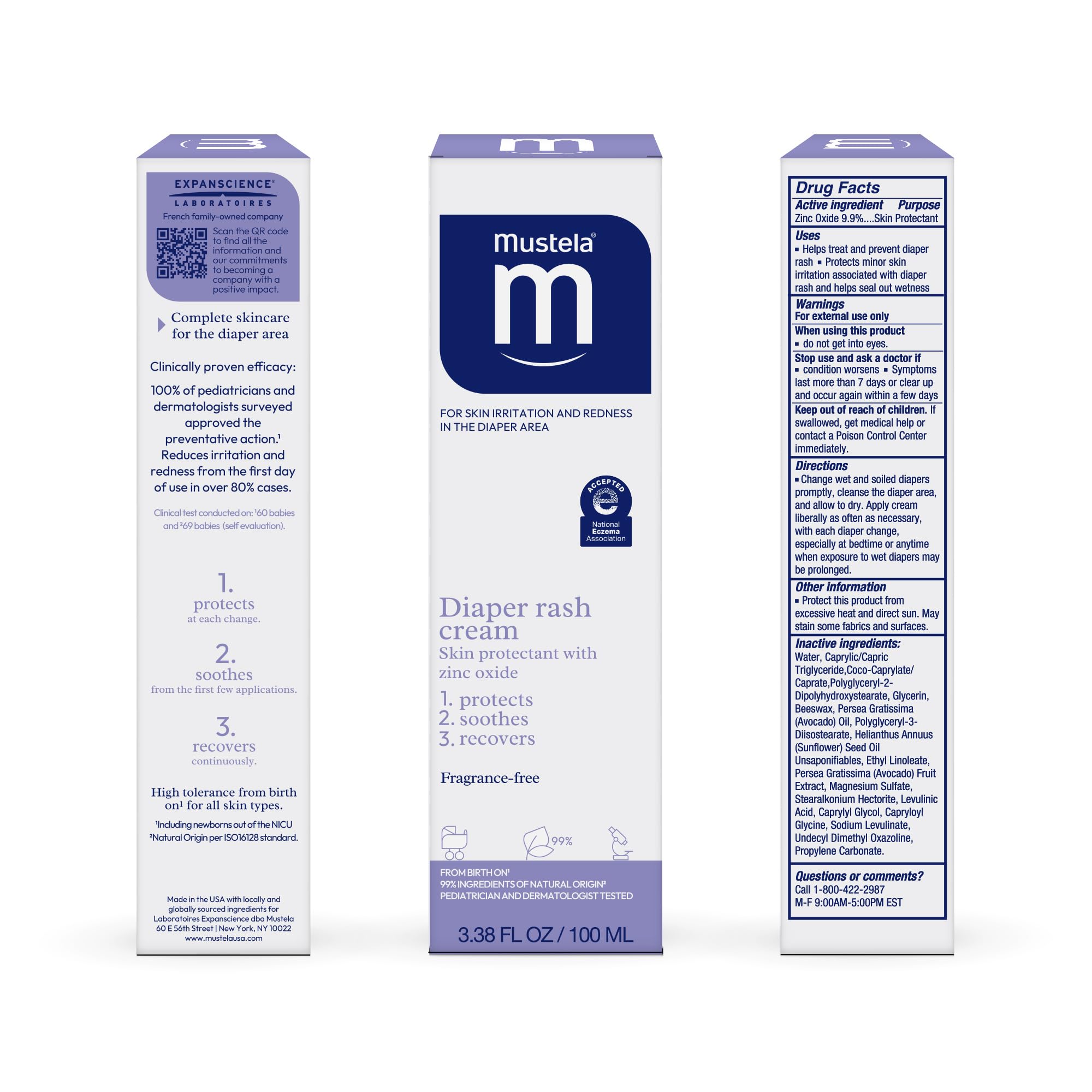 Mustela 123 diaper rash cream 98% natural ingredients