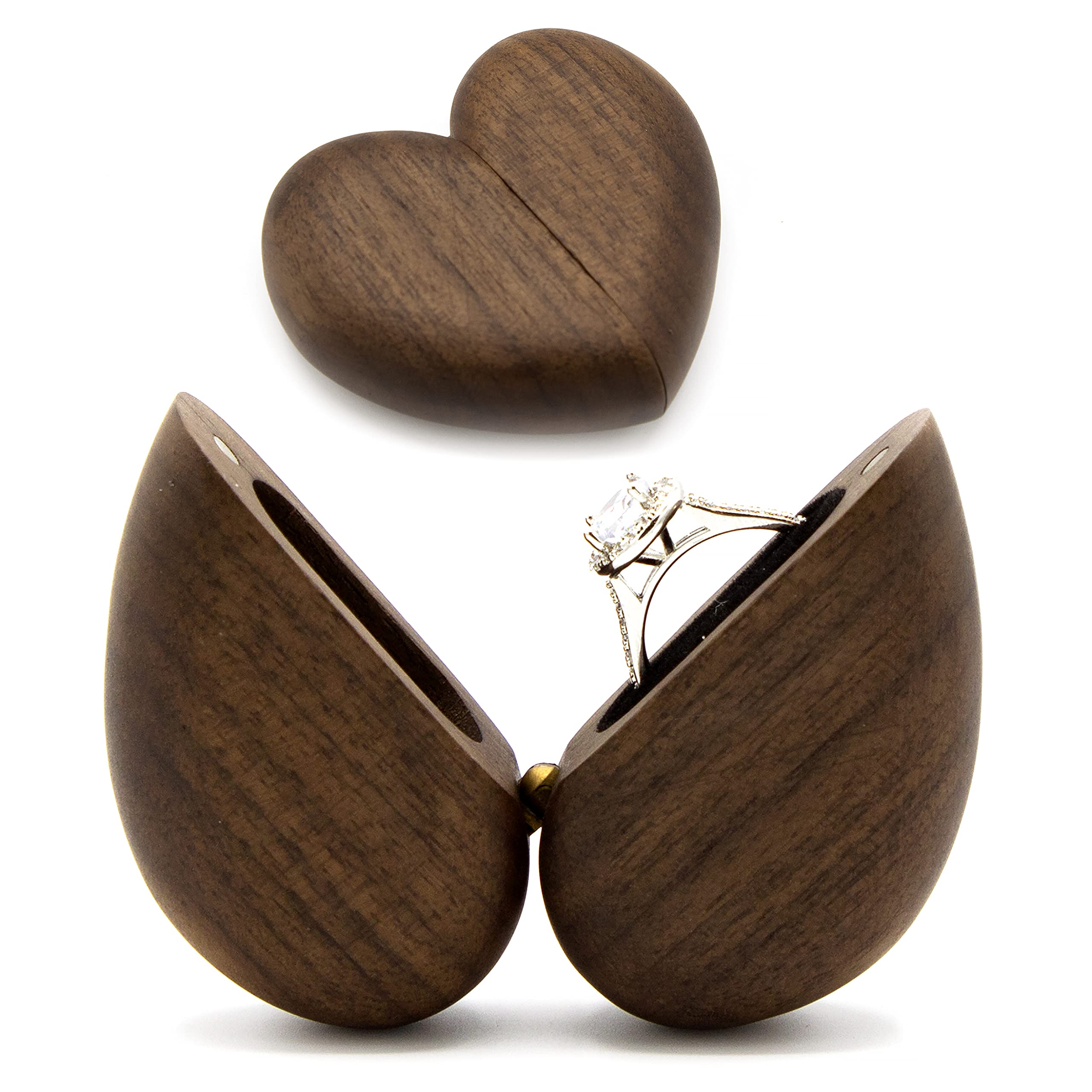 MUUJEE heart shaped wooden ring box with magnetic closure