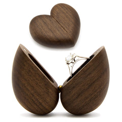 MUUJEE heart shaped wooden ring box with magnetic closure