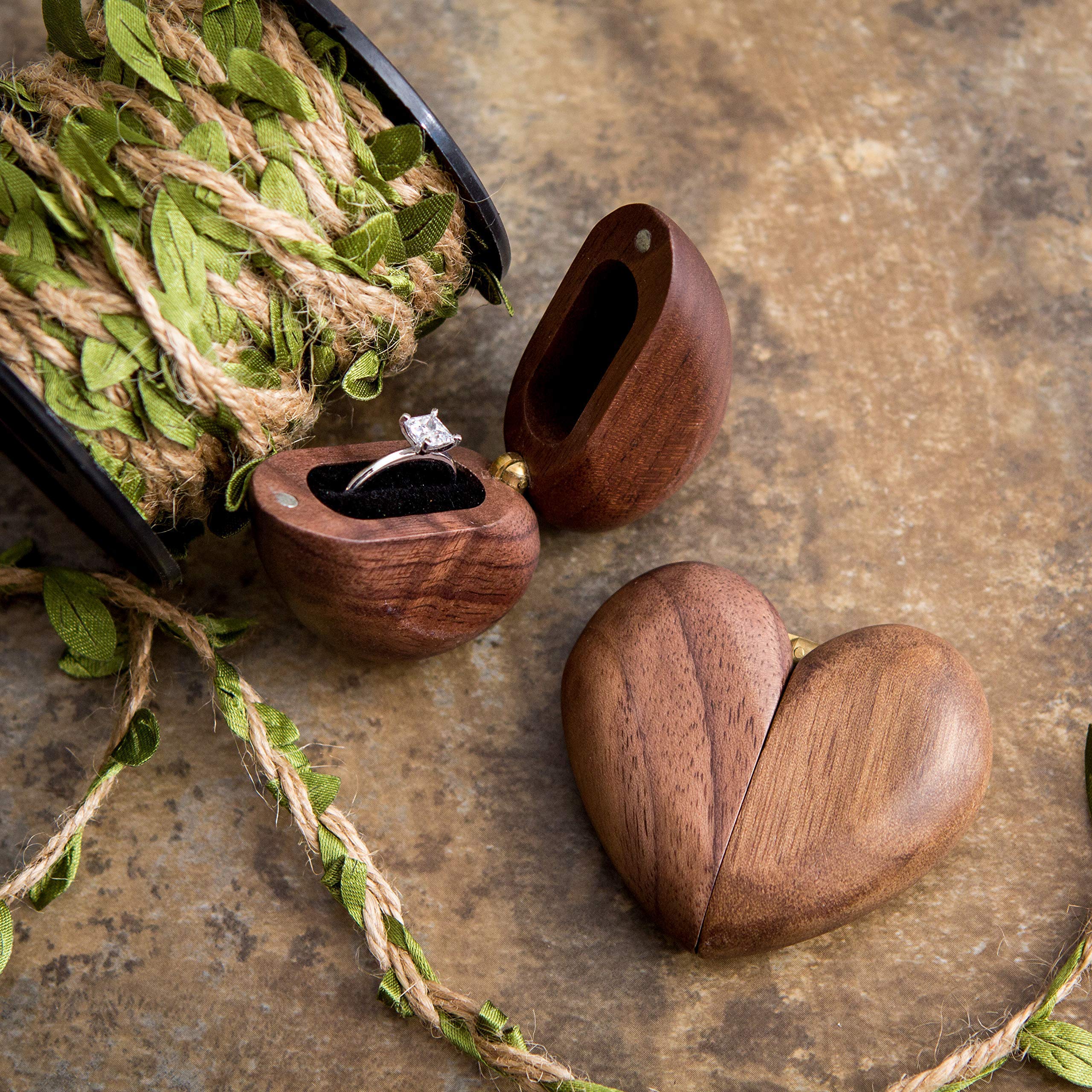 Modern rustic style heart shaped ring box for proposals