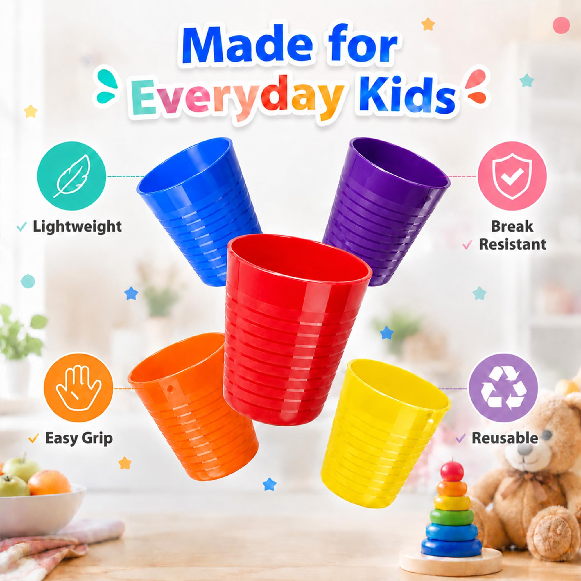 Dishwasher safe microwave safe Muulaii kids cups in vibrant colors