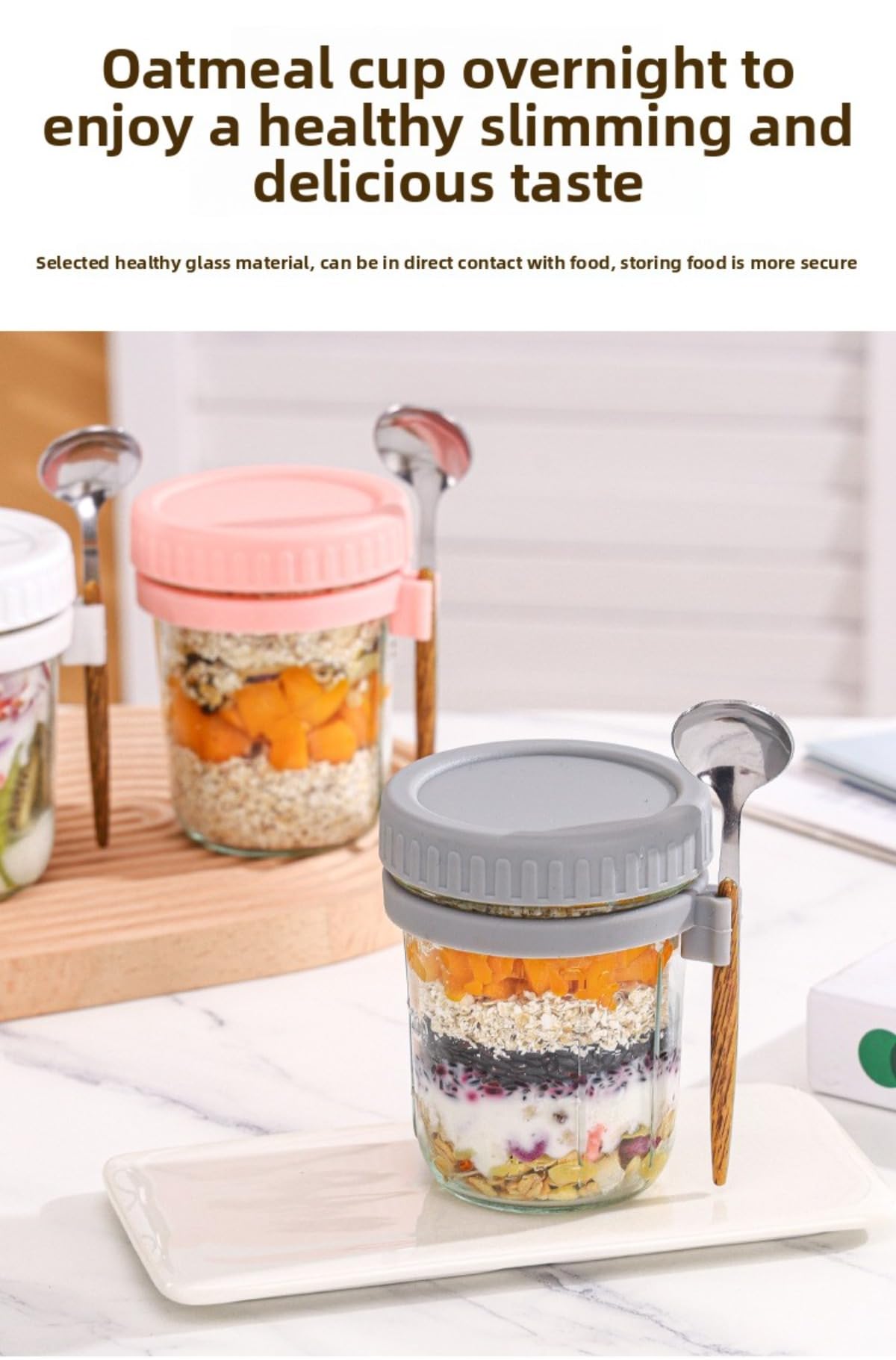 Four glass jars with lids showing 350ml capacity
