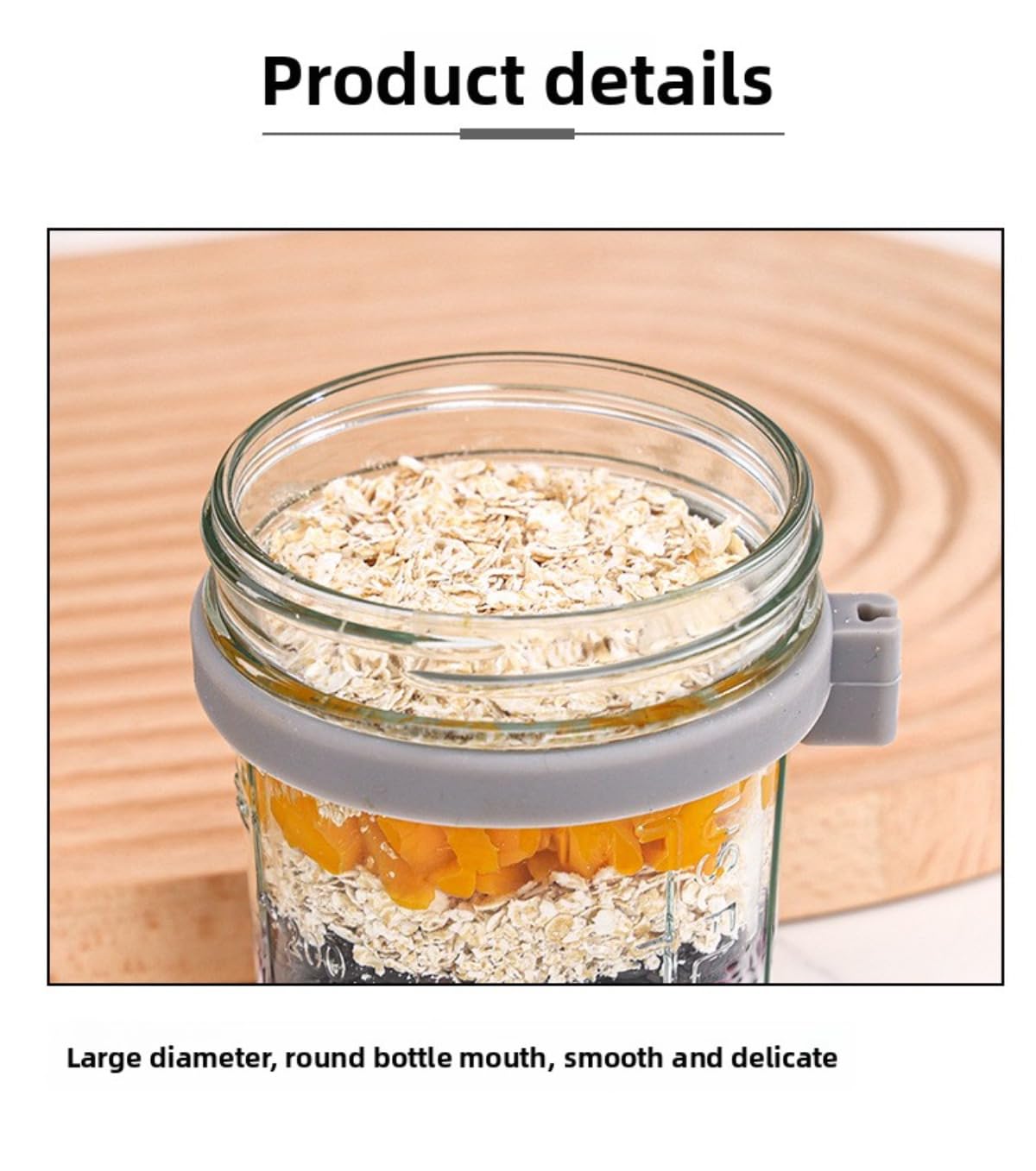 Layered oats in glass jar for breakfast
