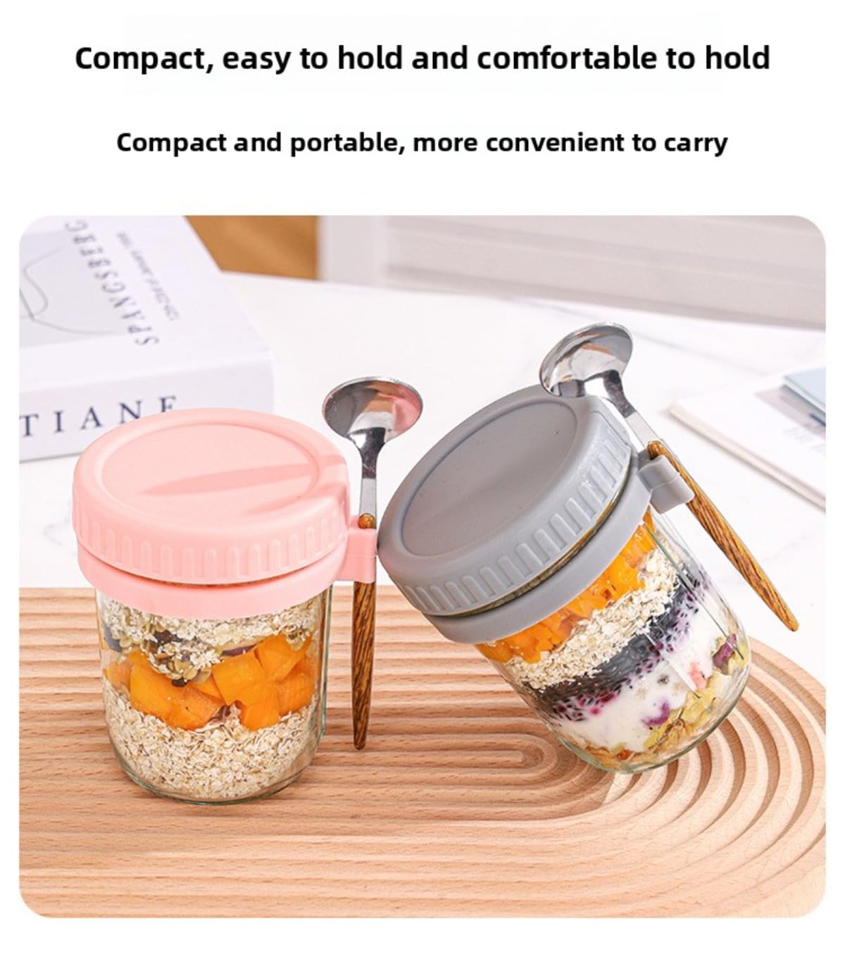 Transparent glass jars for yogurt parfaits and oats