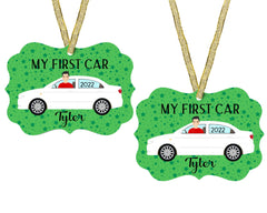 My First Car Ornament front view size 3.94x2.75 inches