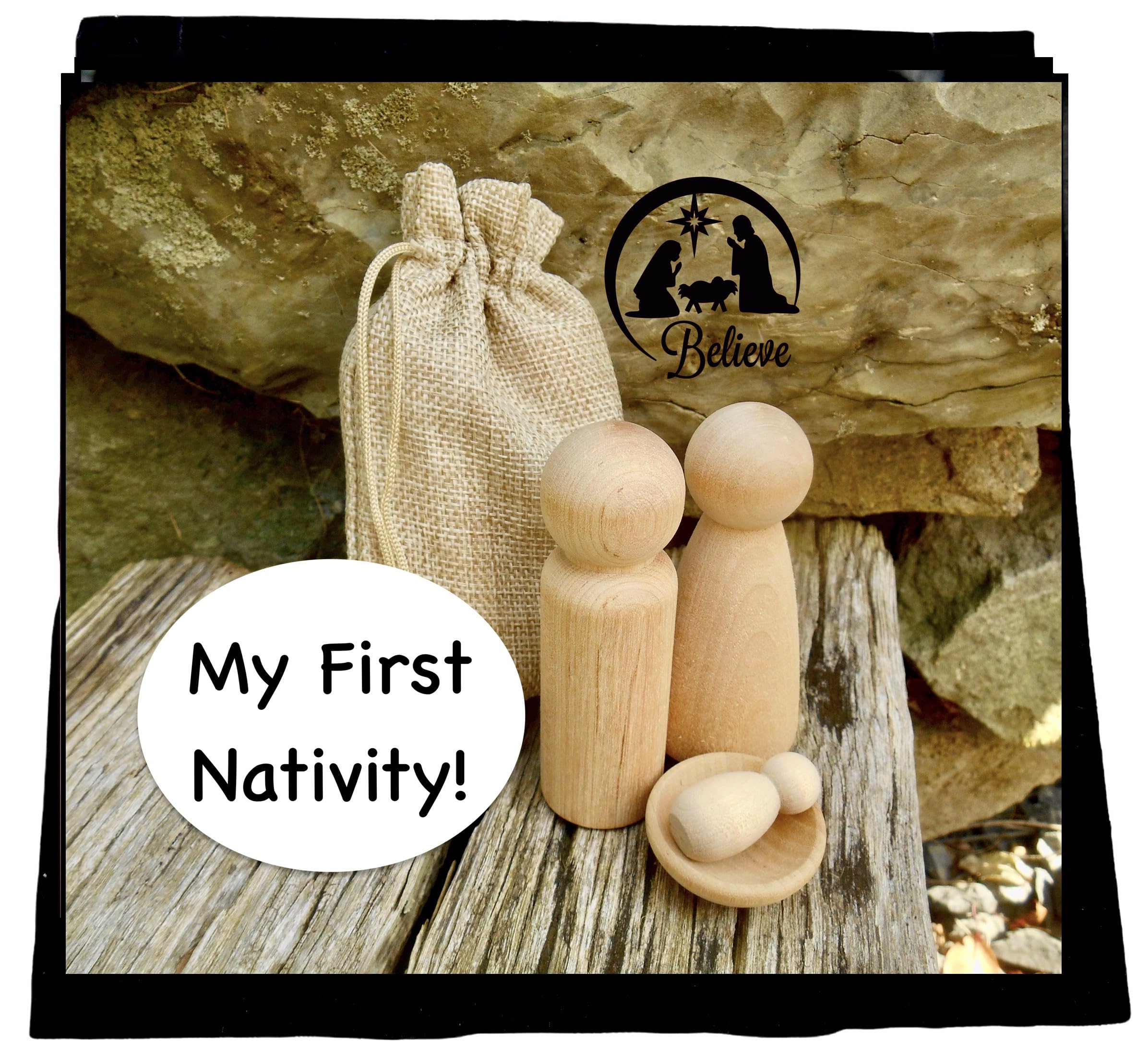 My First Nativity four piece natural nativity wood dolls set