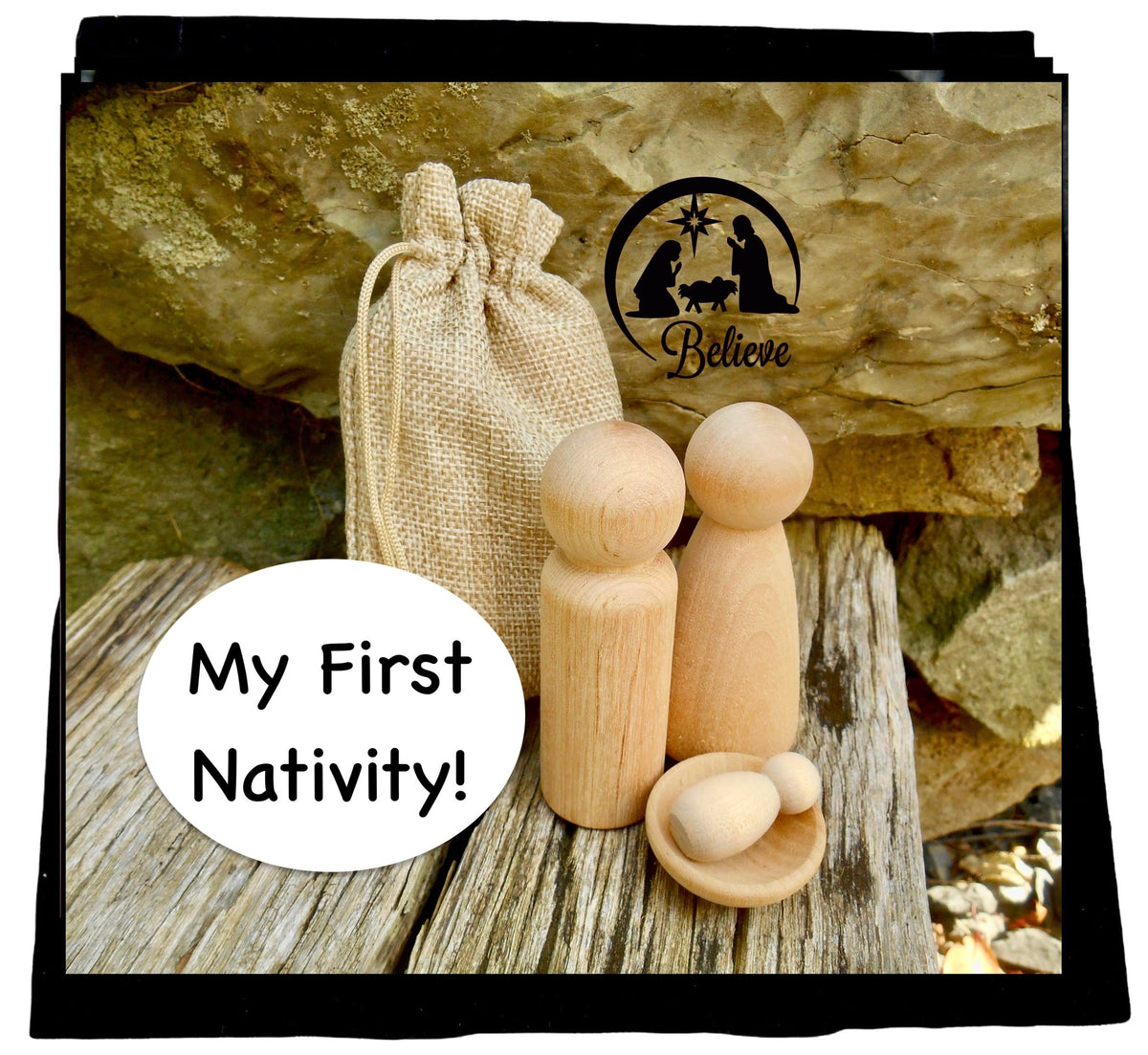 My First Nativity four piece natural nativity wood dolls set