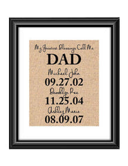 8x10 burlap print personalized with up to 8 names My Greatest Blessings Call Me Dad