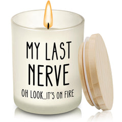 My Last Nerve Candle in frosted glass jar with wooden lid