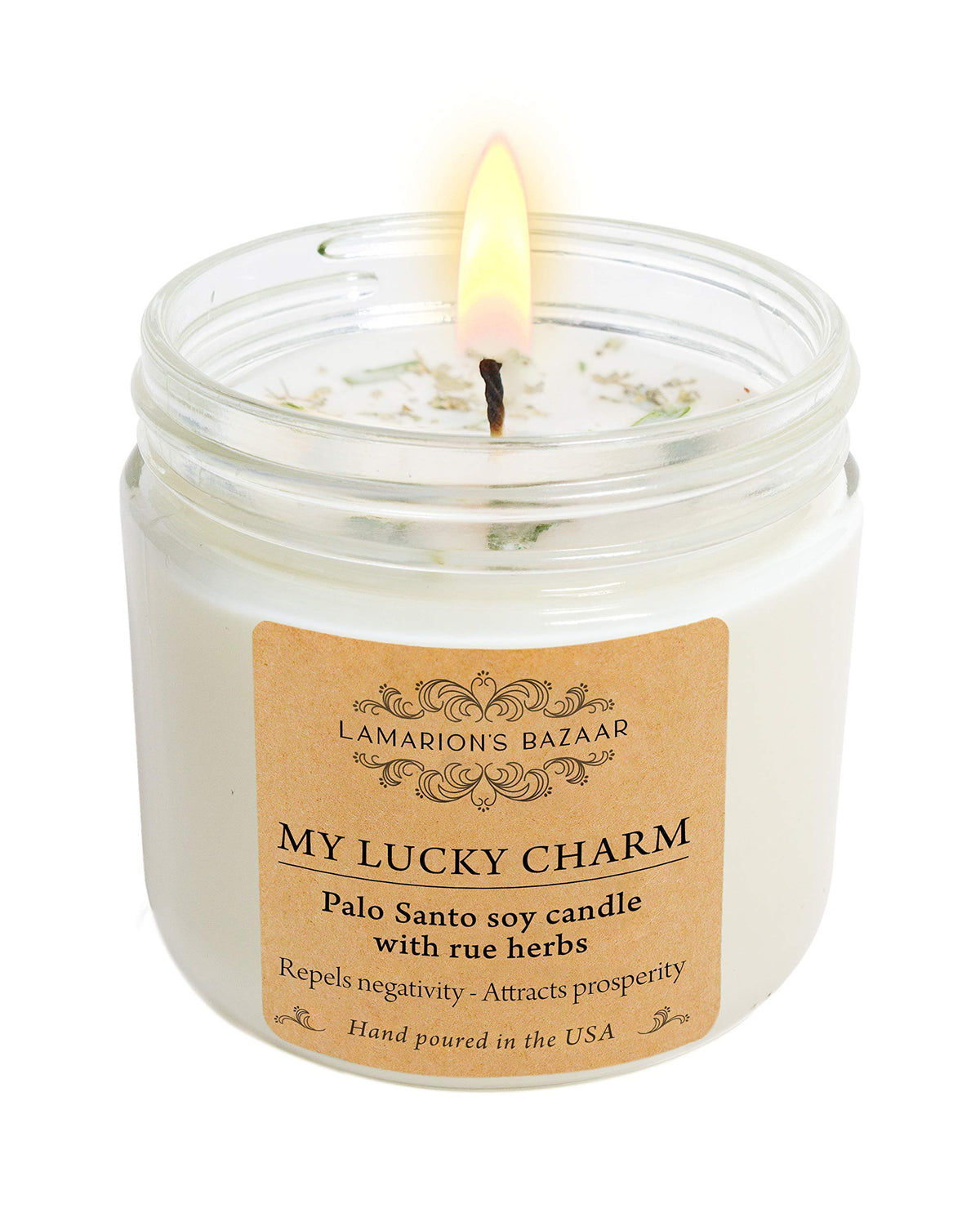 My Lucky Charm Palo Santo Rue Candle 12 oz soy in kraft box